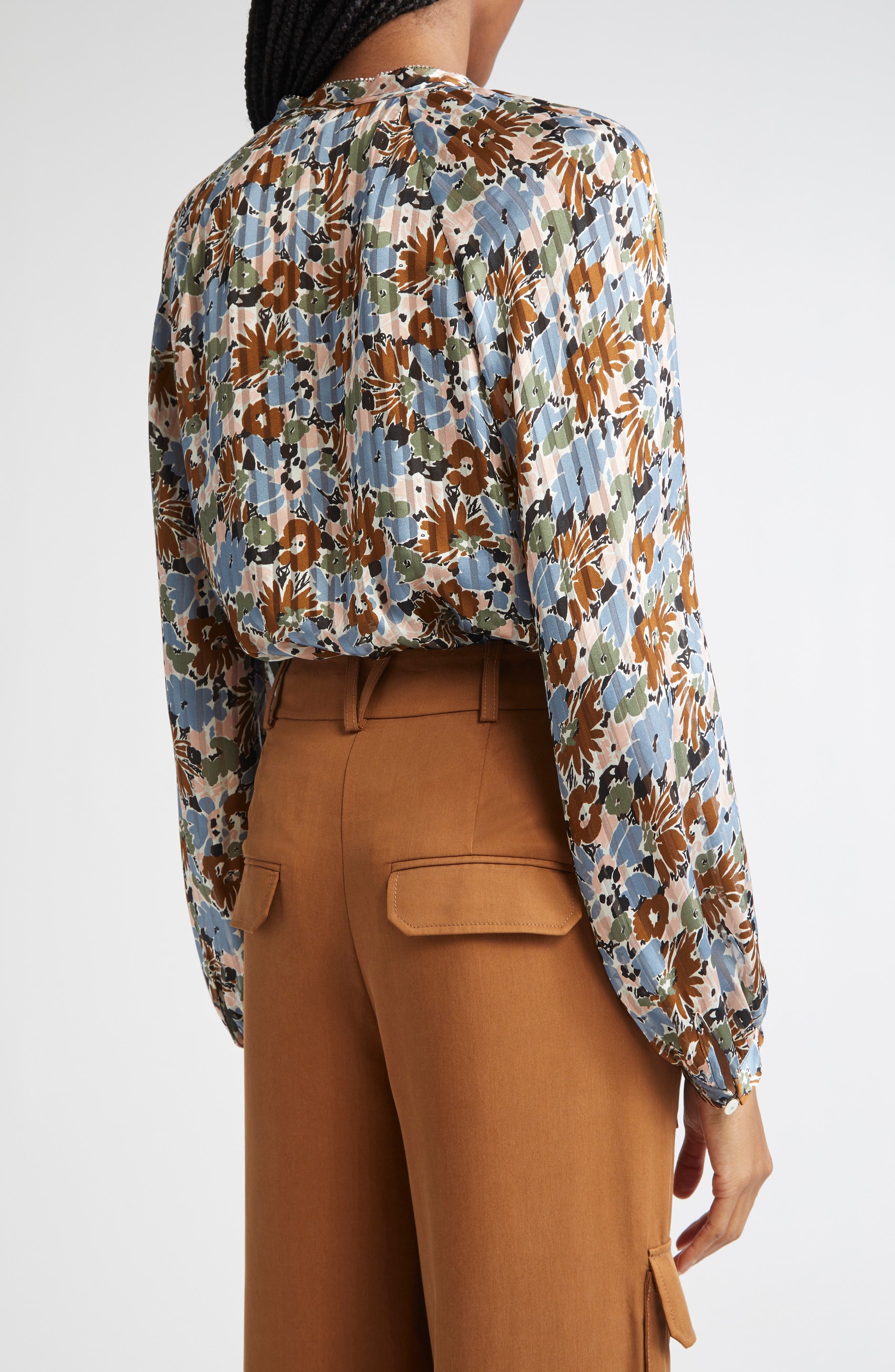Veronica Beard Linds Pleated Silk Top in Lake Mist Multi at Nordstrom - 3