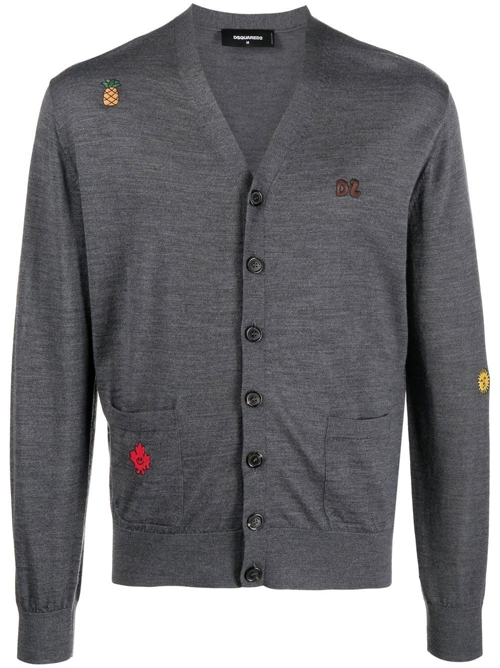 logo-embroidered wool cardigan - 1