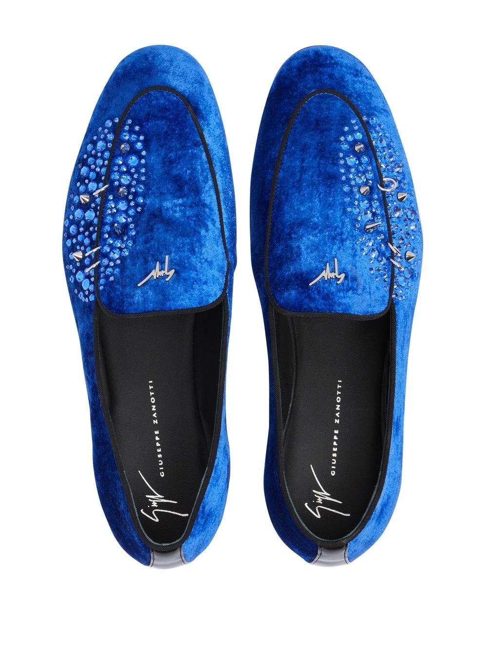velvet-effect rhinestone loafers - 4