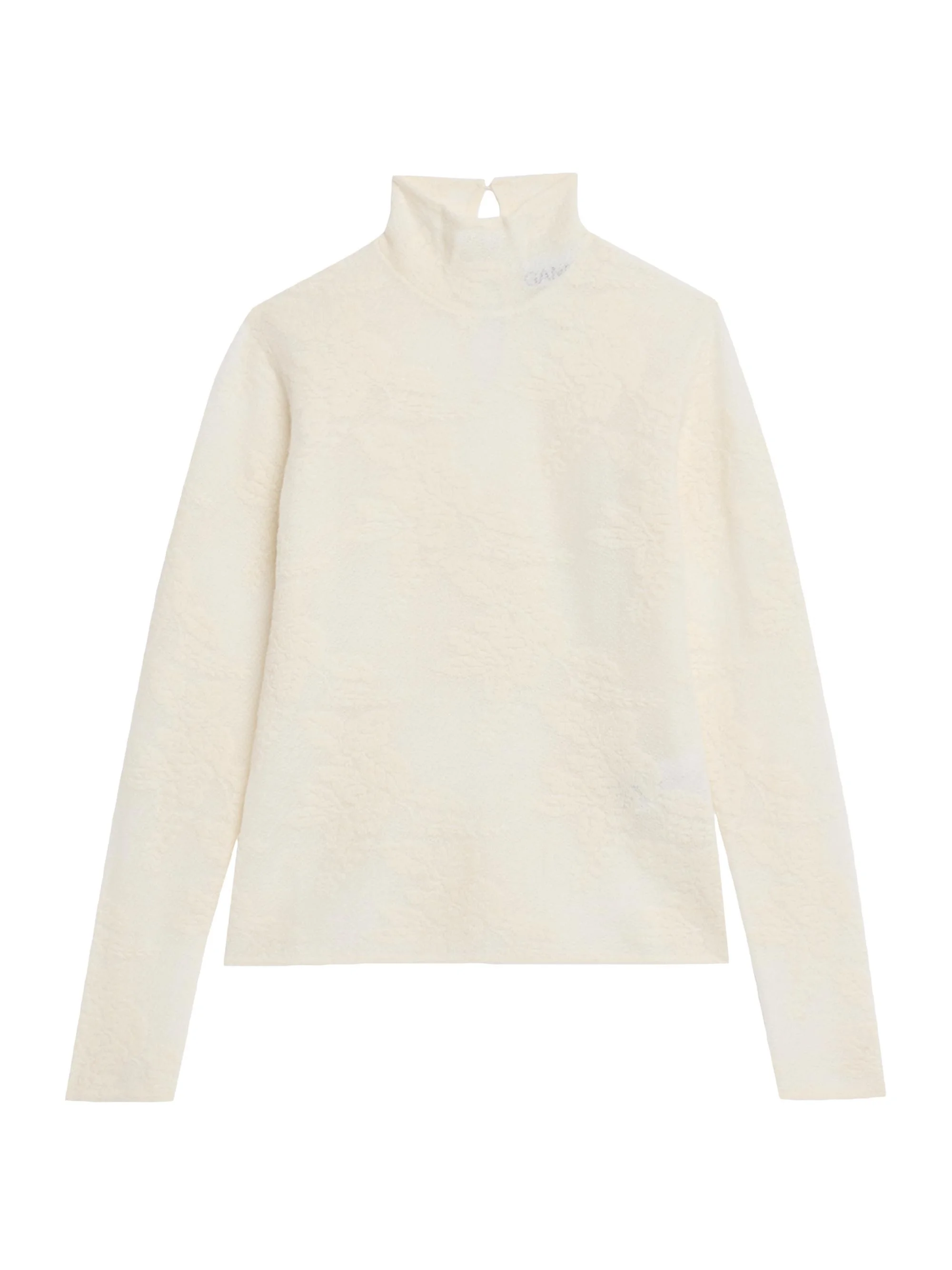 Women's Wool Floral Jacquard Turtleneck - White - 1