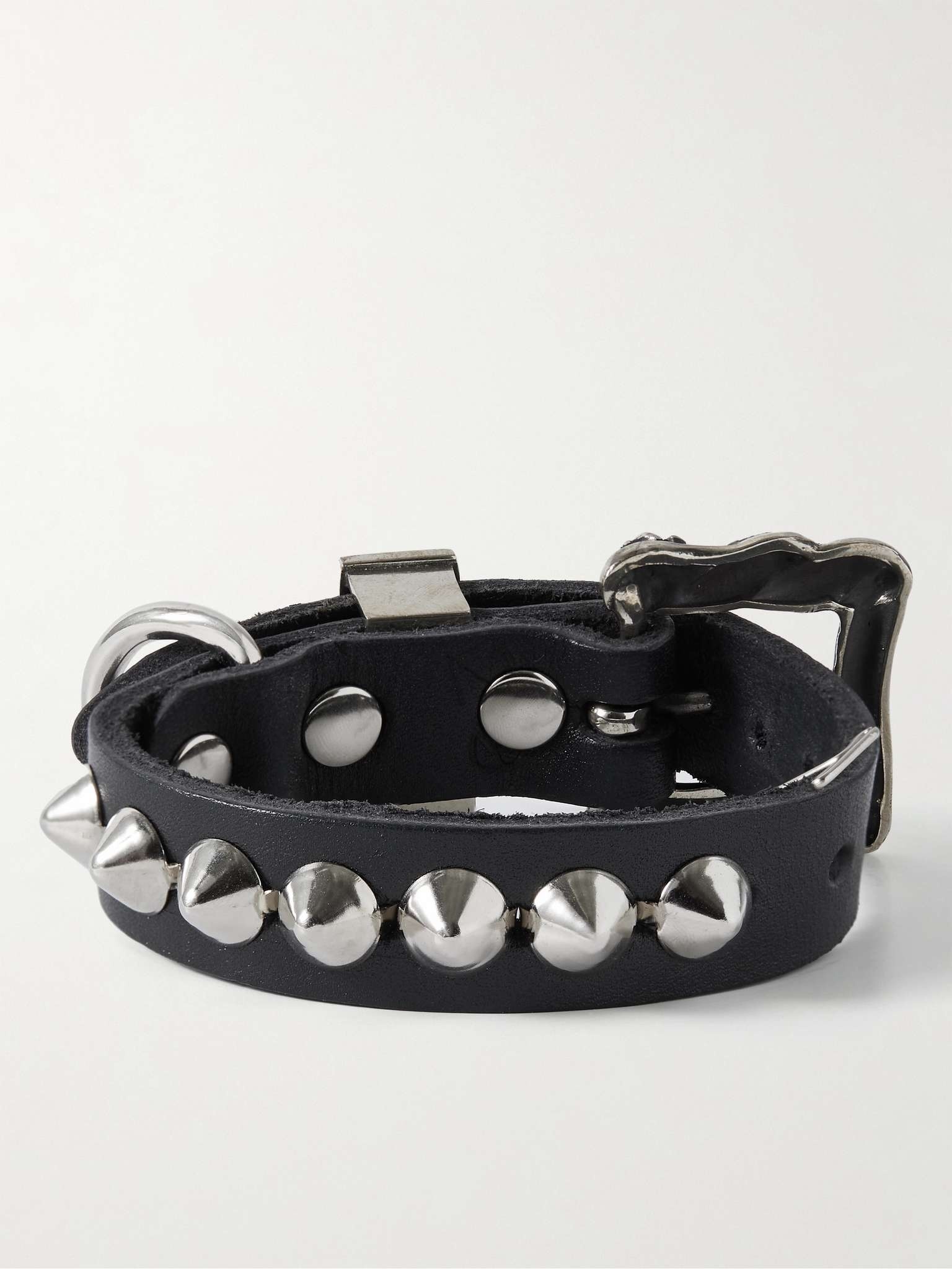 Studded Silver-Tone Leather Bracelet - 3