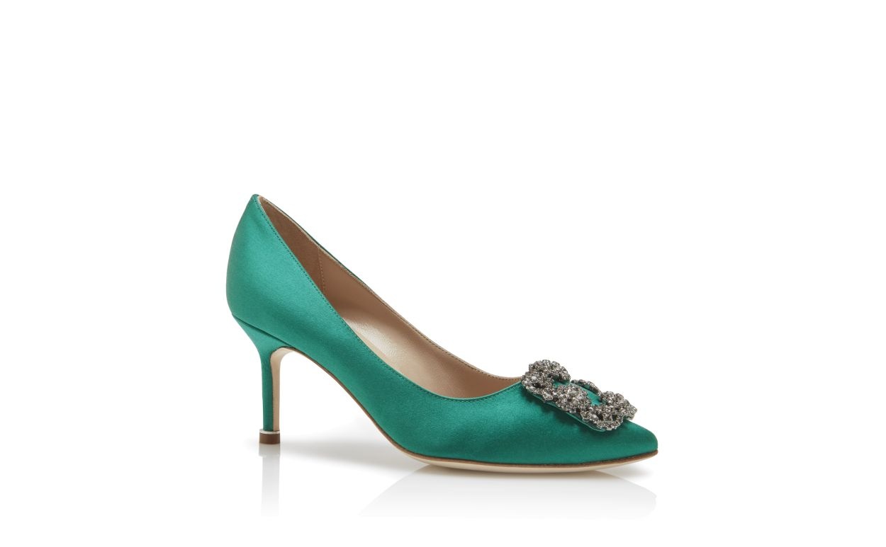Green Satin Jewel Buckle Pumps - 3