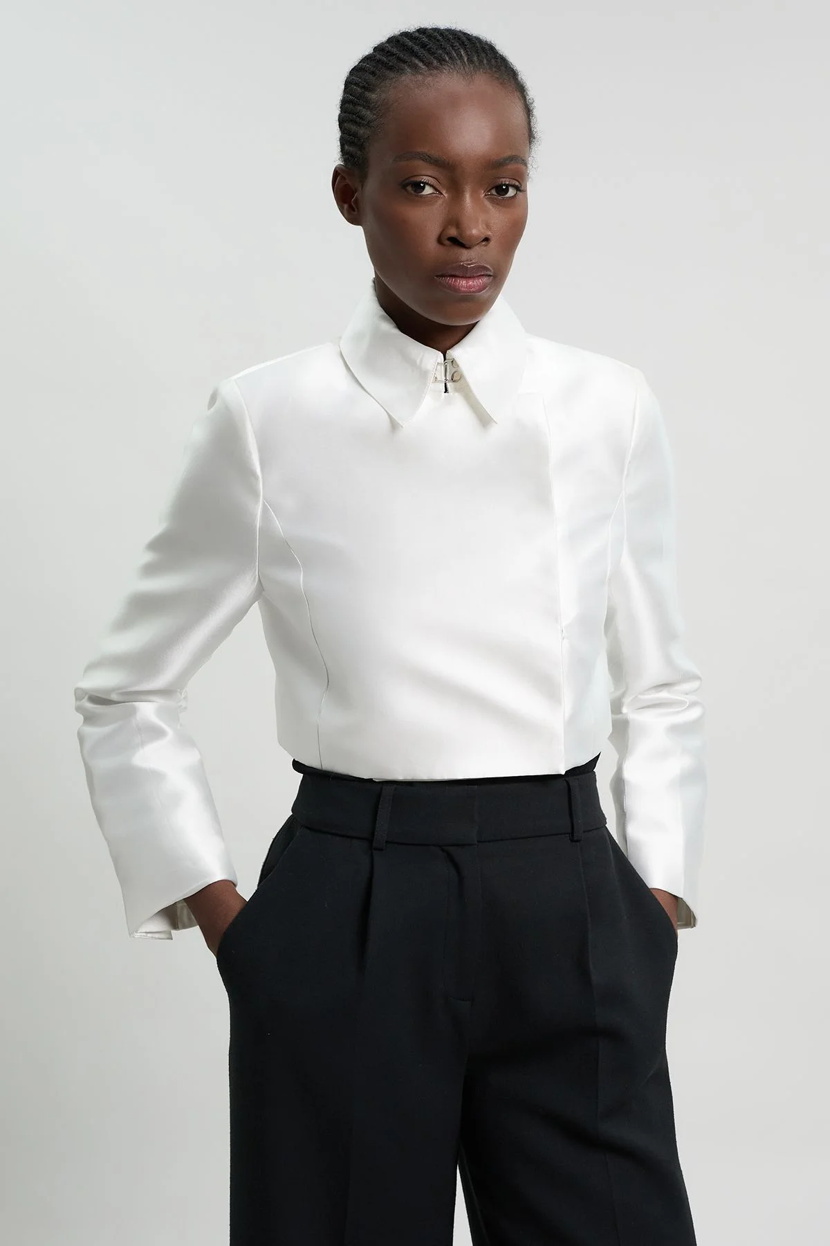 Forever Satin Twill Cropped Wrap Tailored Jacket - 1