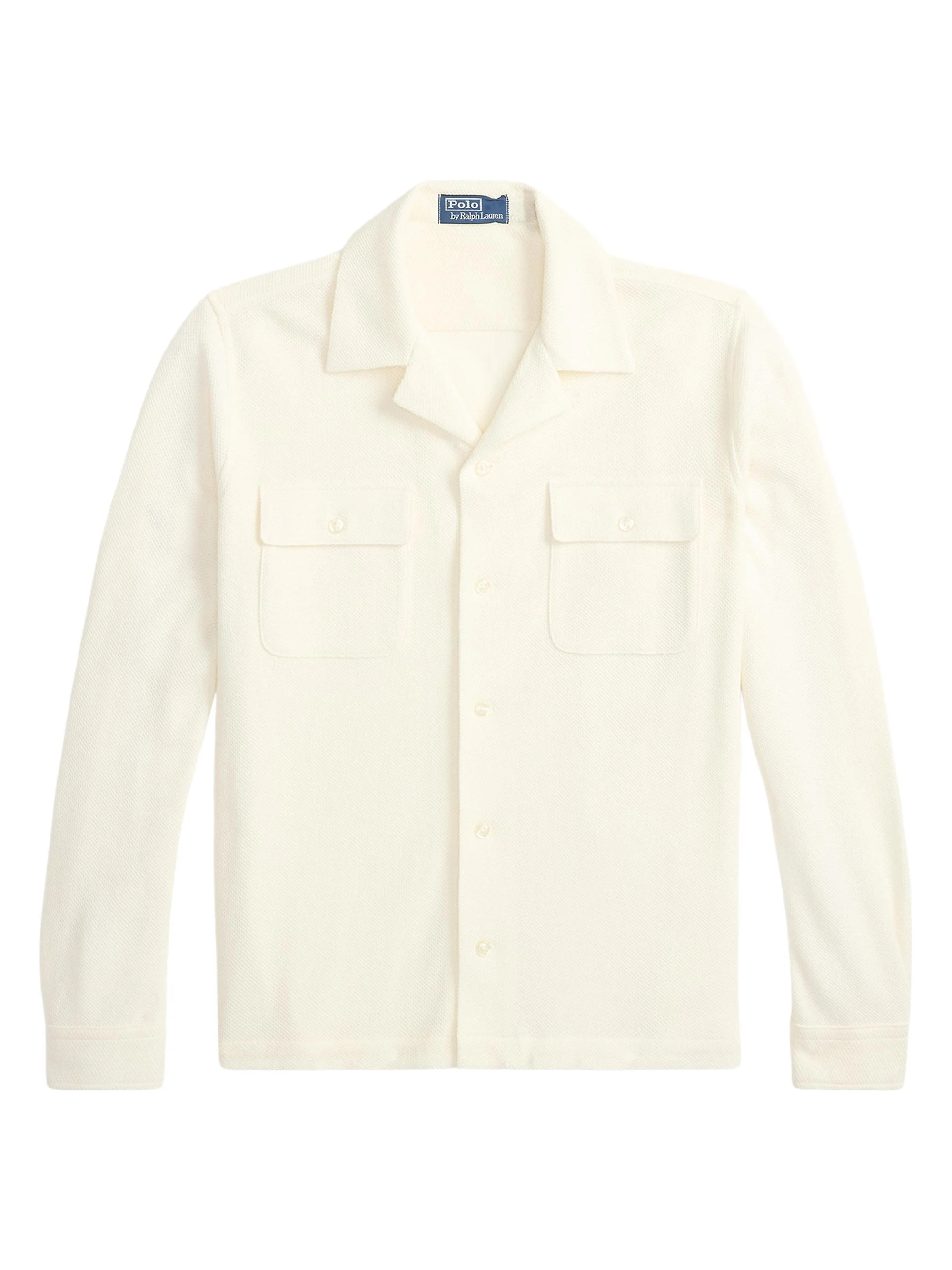 Men's Honeycomb Knit Cotton Camp Shirt - Pale Cream - 1