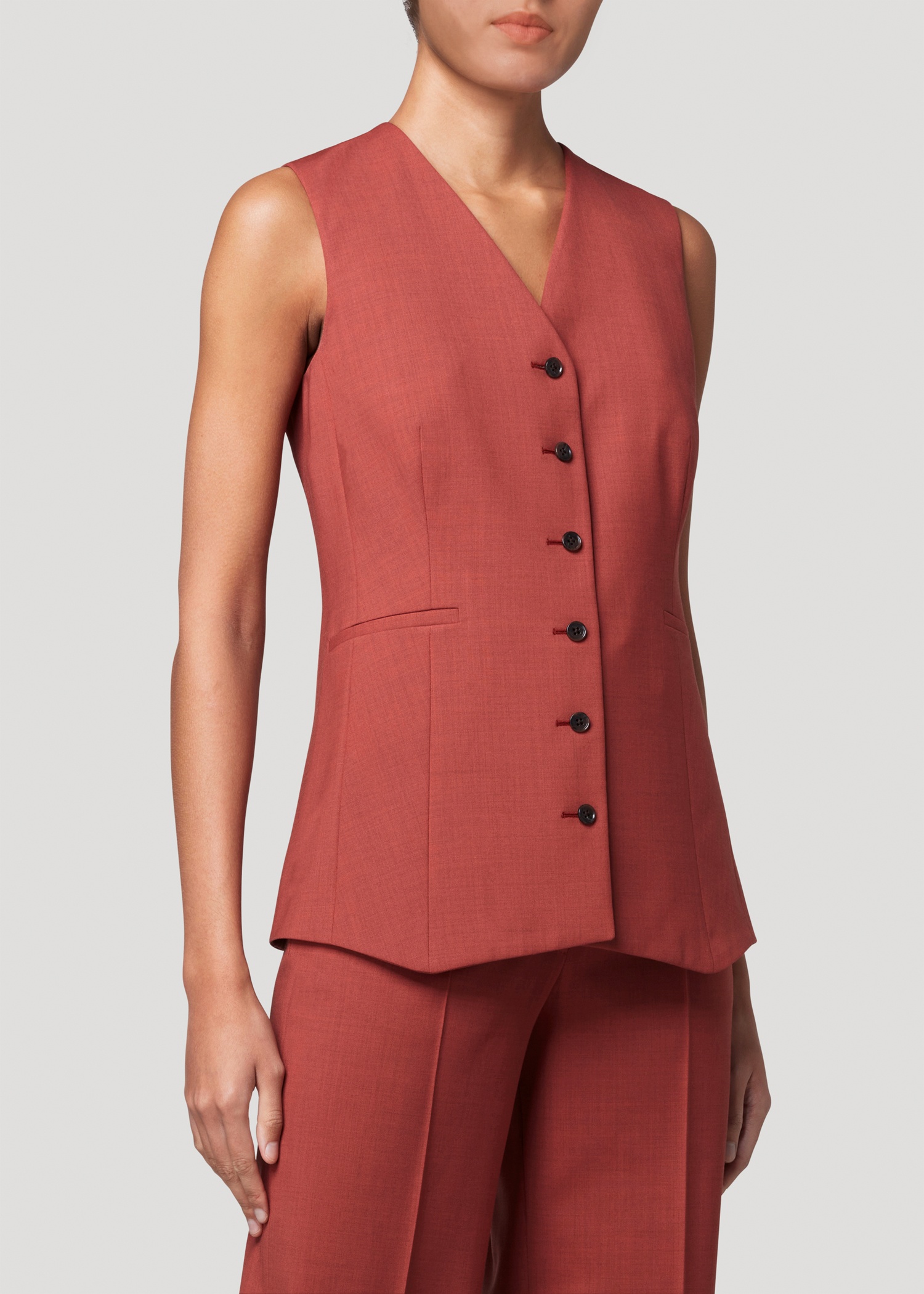 Women's Terracotta Overdyed Wool Waistcoat - 1