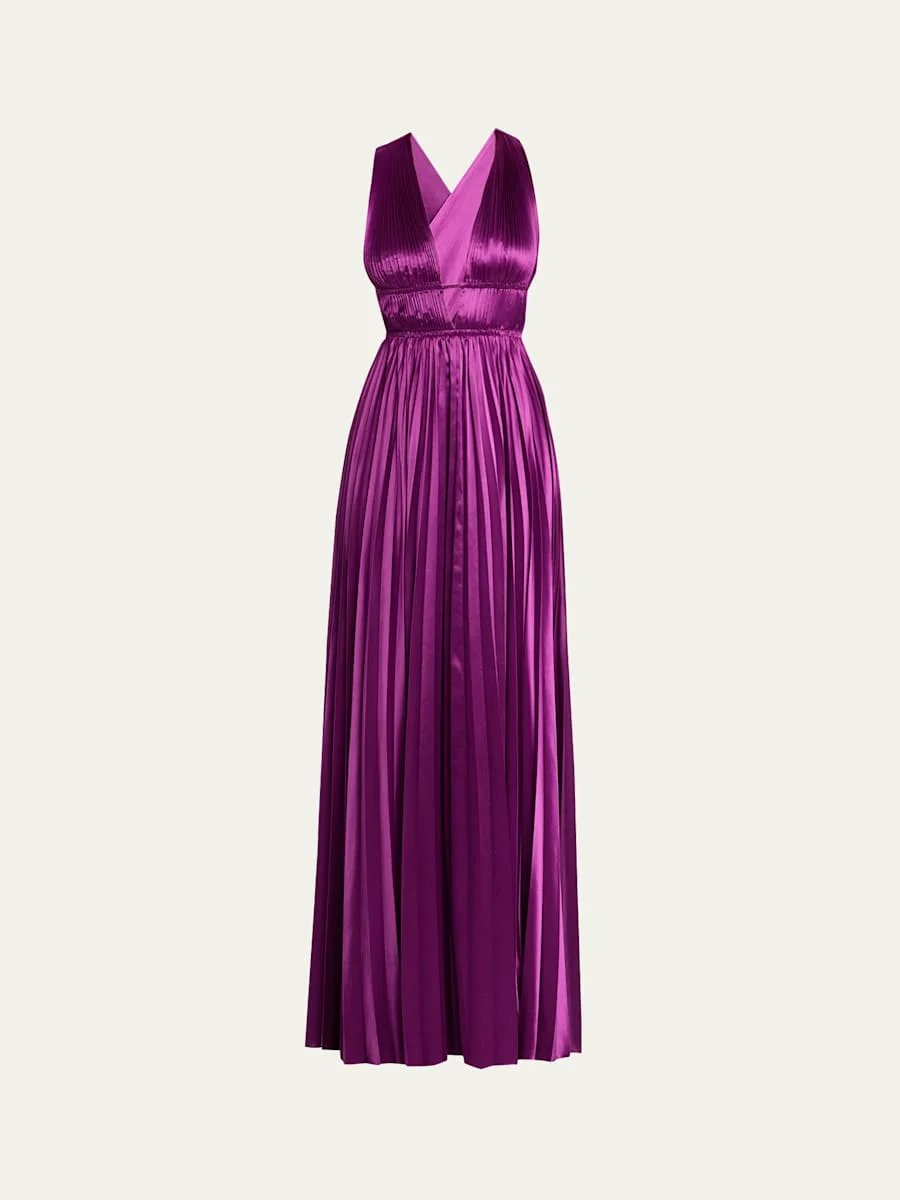 Lena Pleated Satin Gown - 1