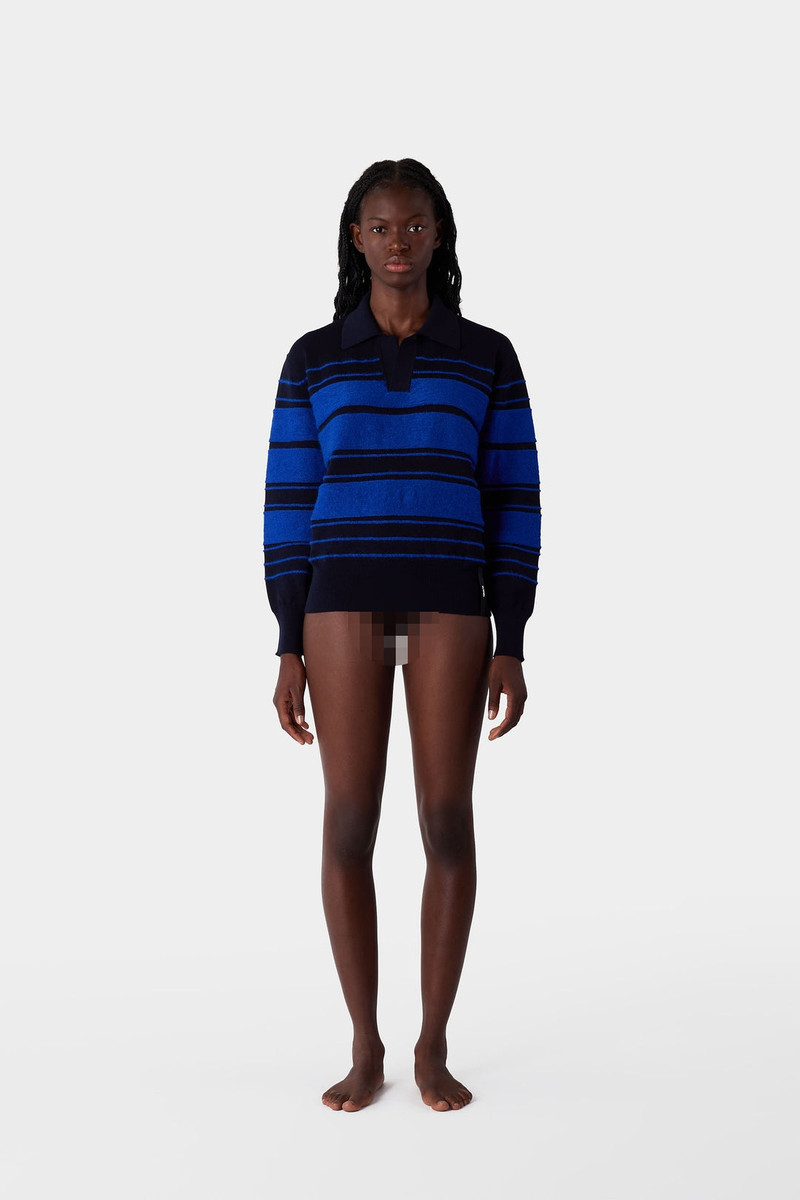 STRIPED KNIT LONSGLEEVE POLO / dark blue & electric blue 5