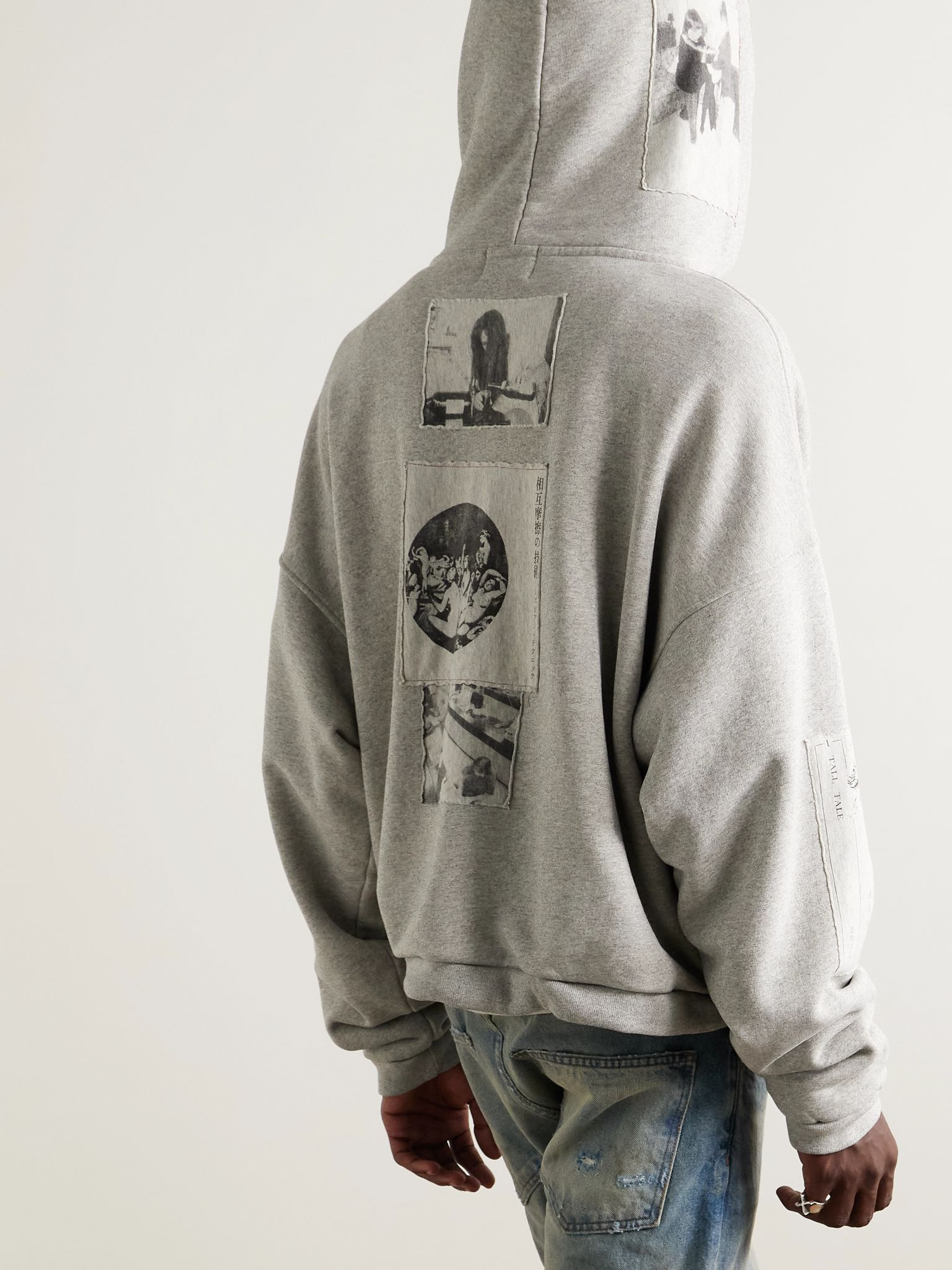 Assemblage Appliquéd Printed Cotton-Jersey Zip-Up Hoodie Gray - 3