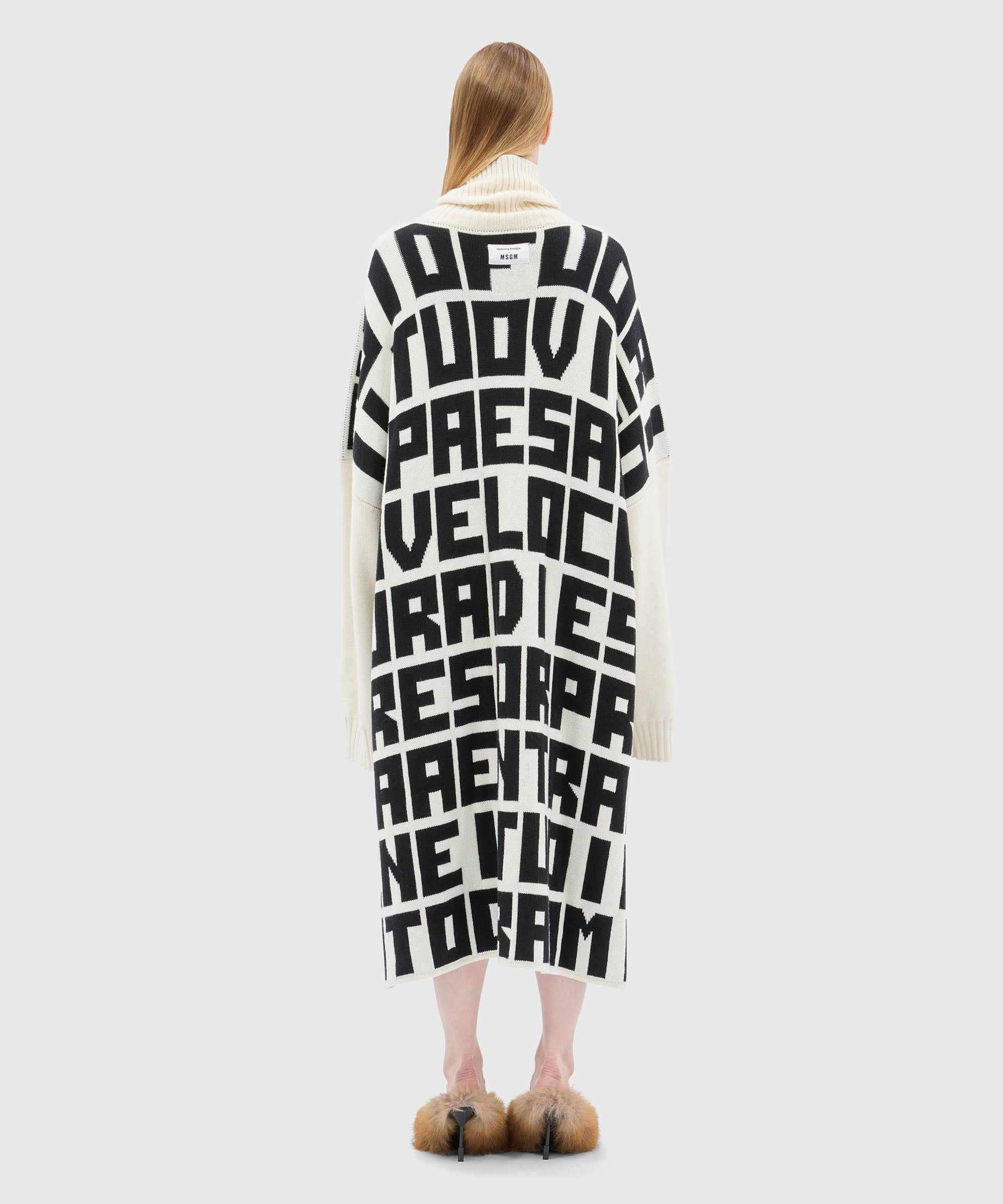 Caterina Frongia x MSGM White Knit Midi Dress with Black Lettering - 3