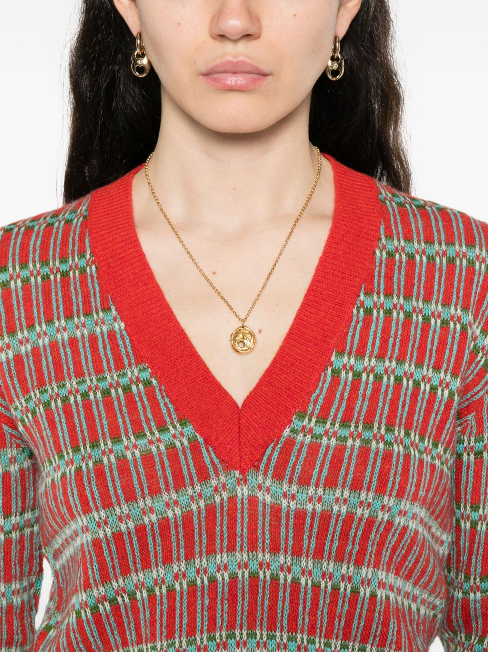 geometric-pattern V-neck sweater - 5