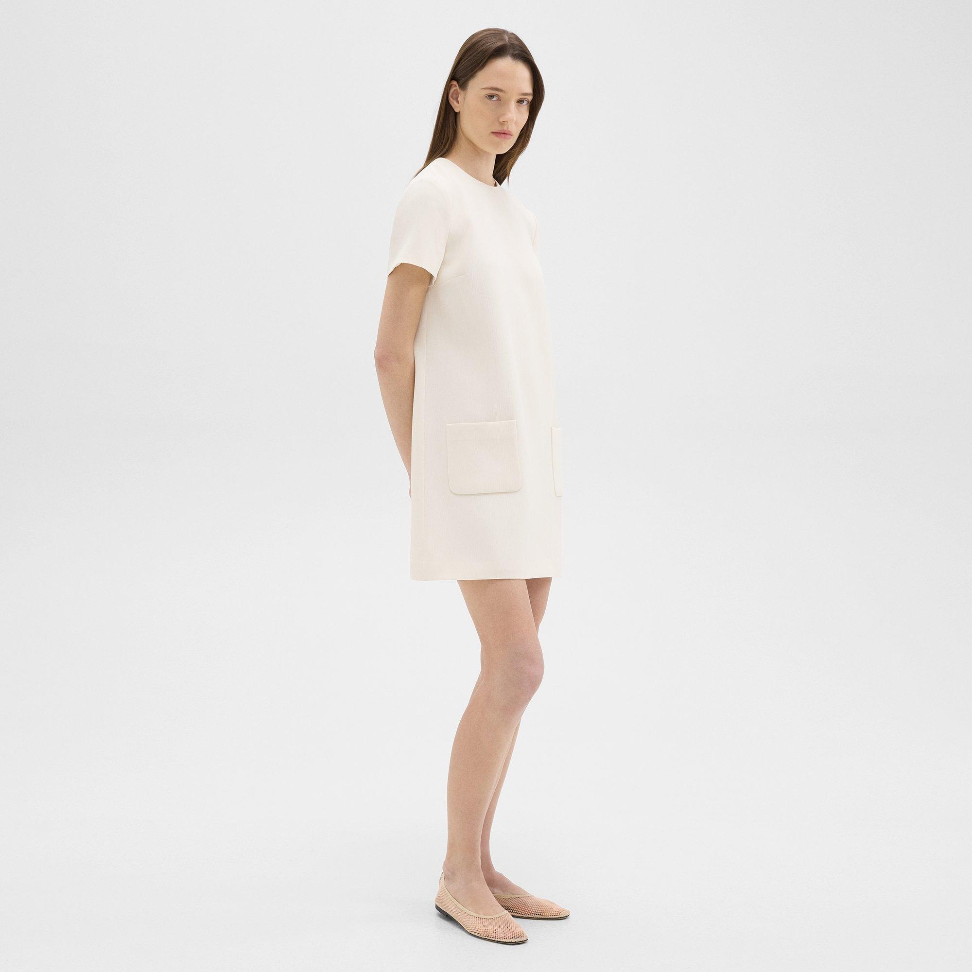 Short-Sleeve Mini Dress in Striped Admiral Crepe - 3