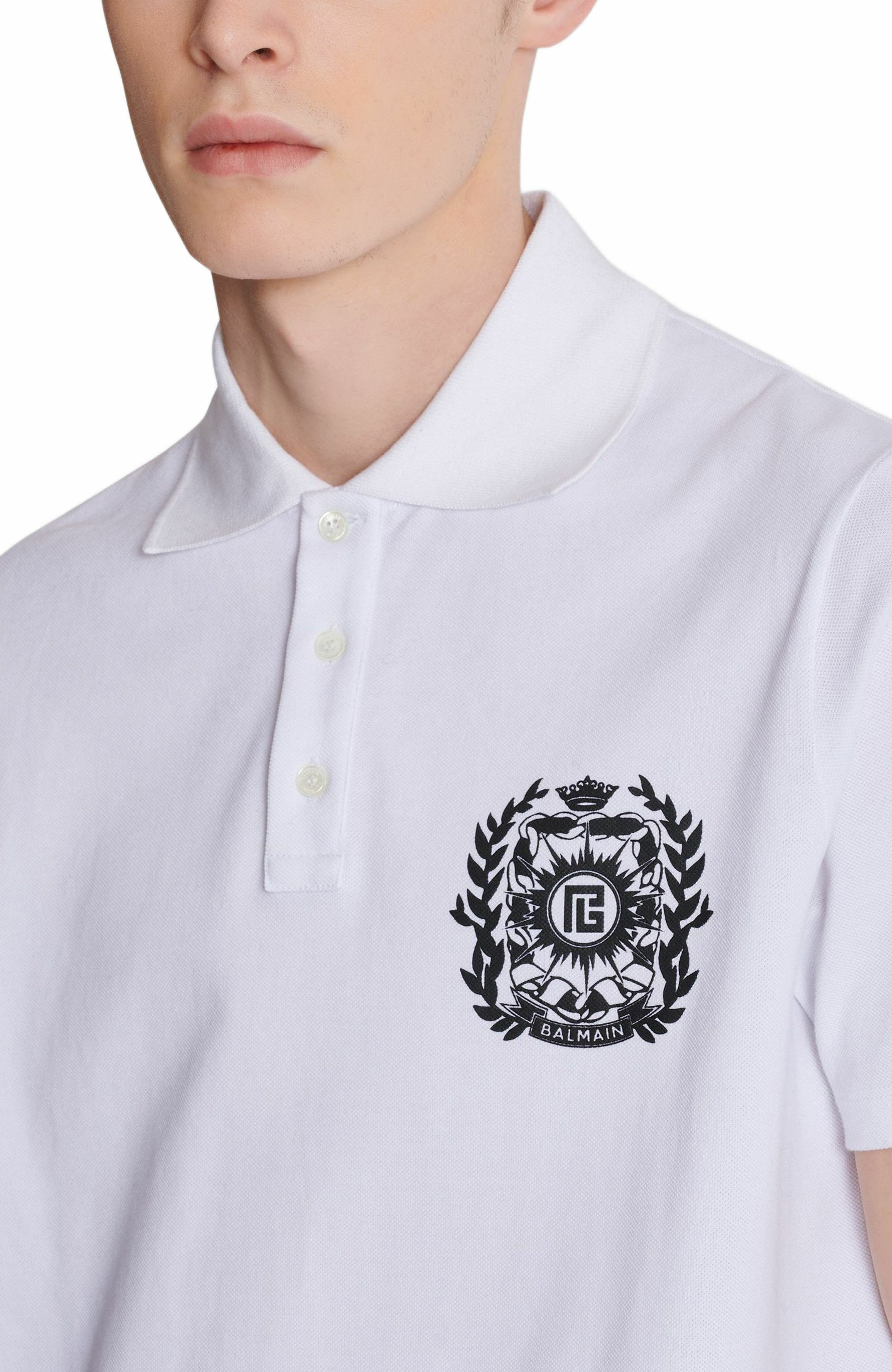 Balmain Cotton polo shirt with Écusson print in White at Nordstrom - 6