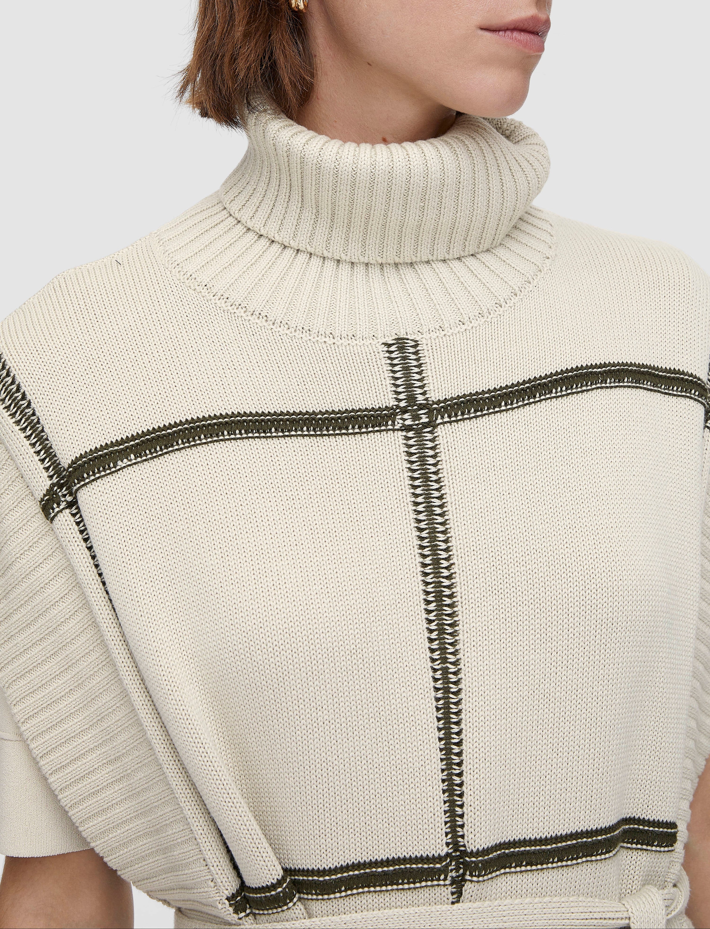 Grid Cotton Silk Poncho - 4