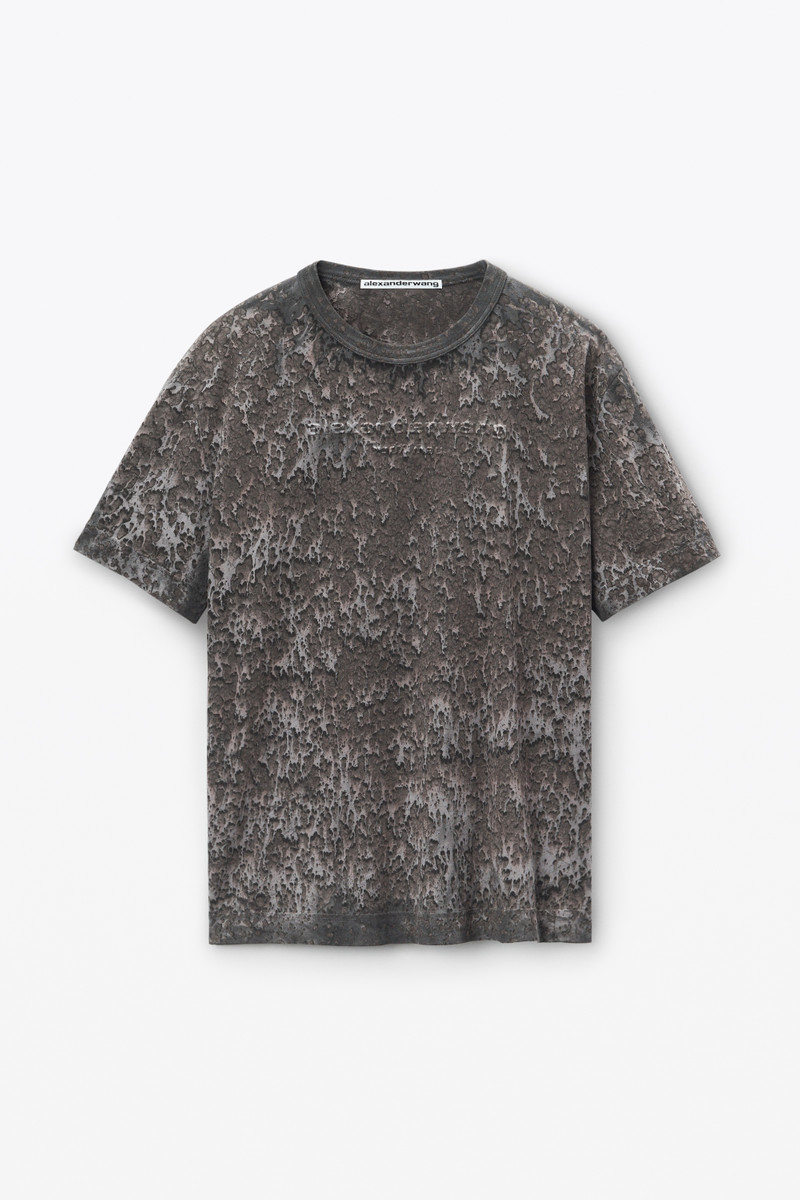 Logo Embossed Splatter Wash T-Shirt in Cotton Hemp Jersey 1
