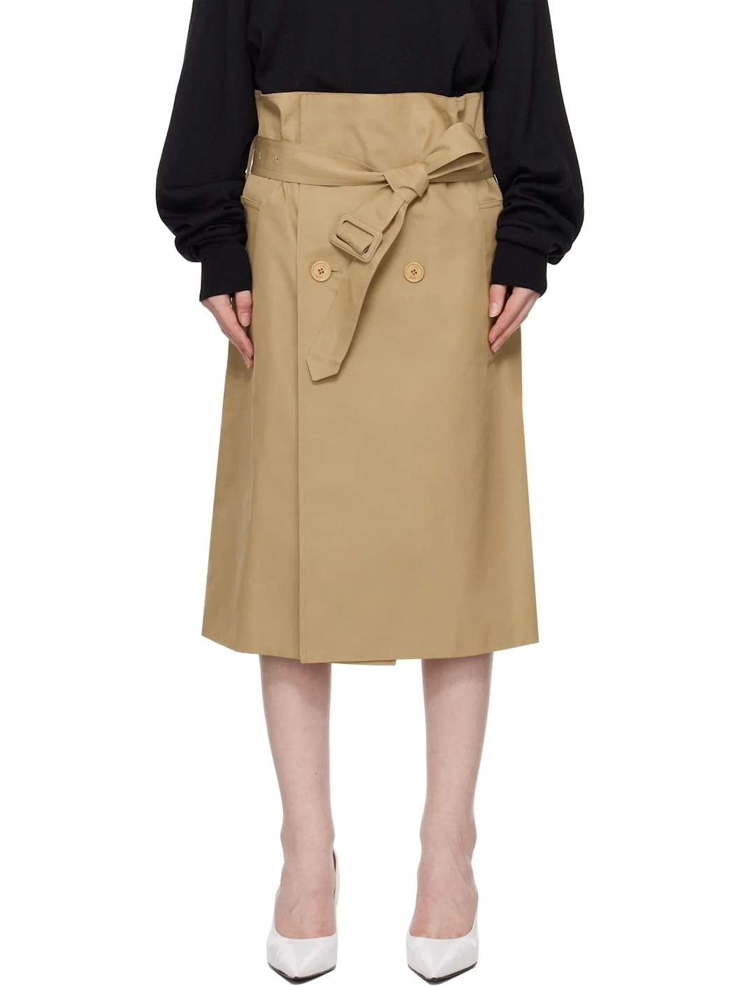 Beige Deconstructed Midi Skirt - 1