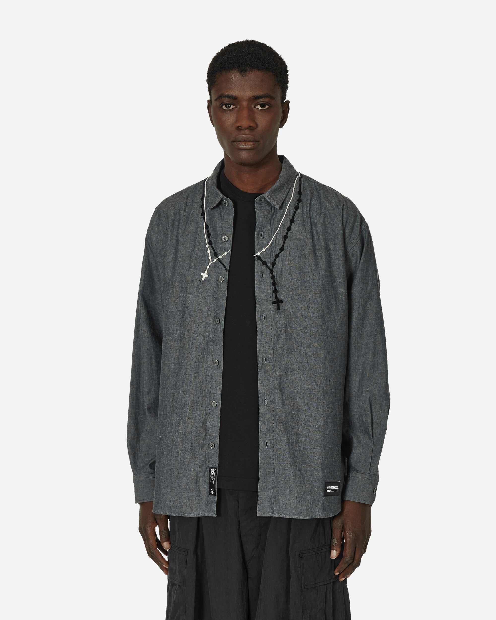 Double Cross Embroidery Longsleeve Shirt Black - 1