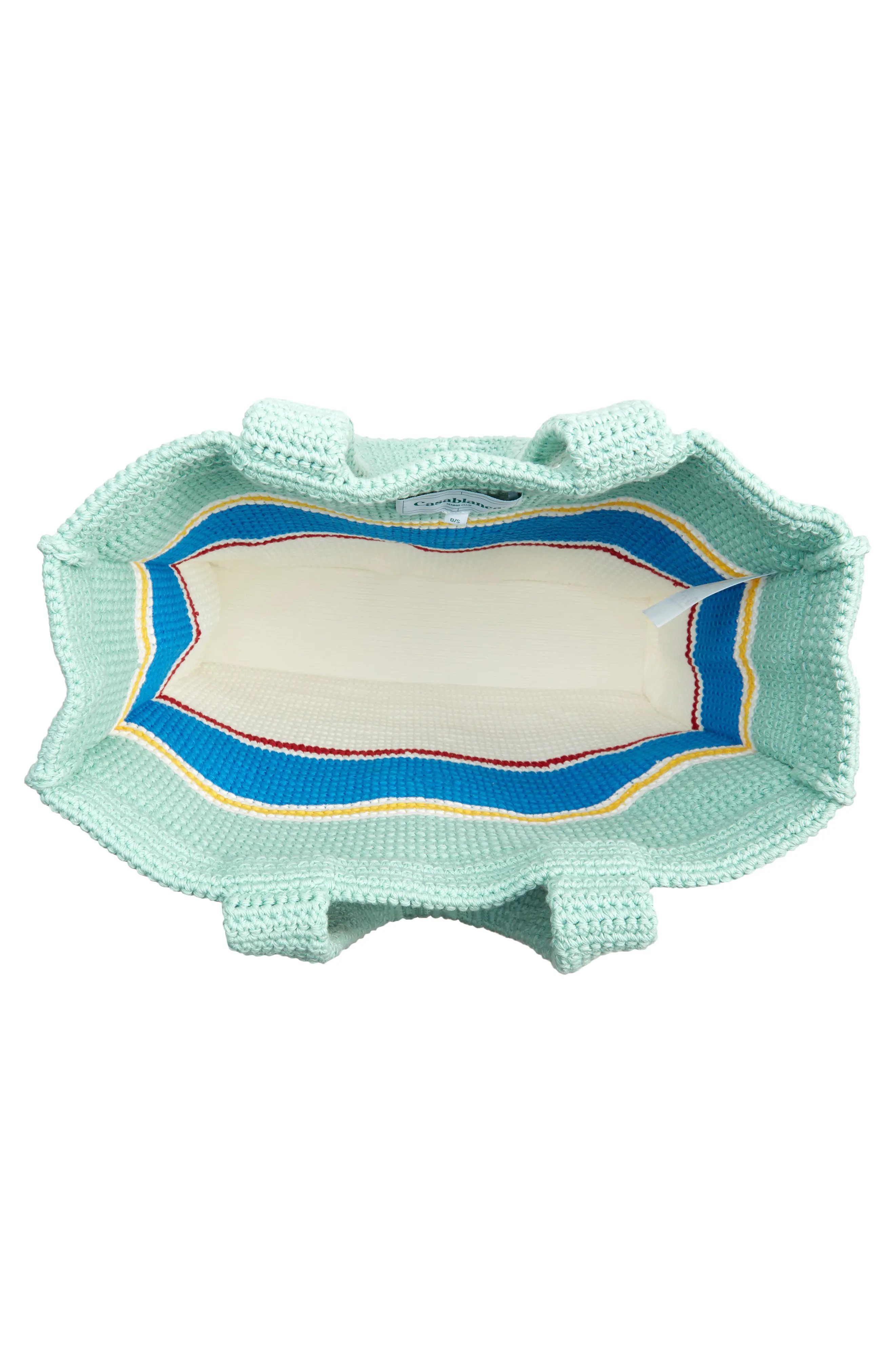 Stripe Crochet Tote Bag in White /Blue Multi - 3