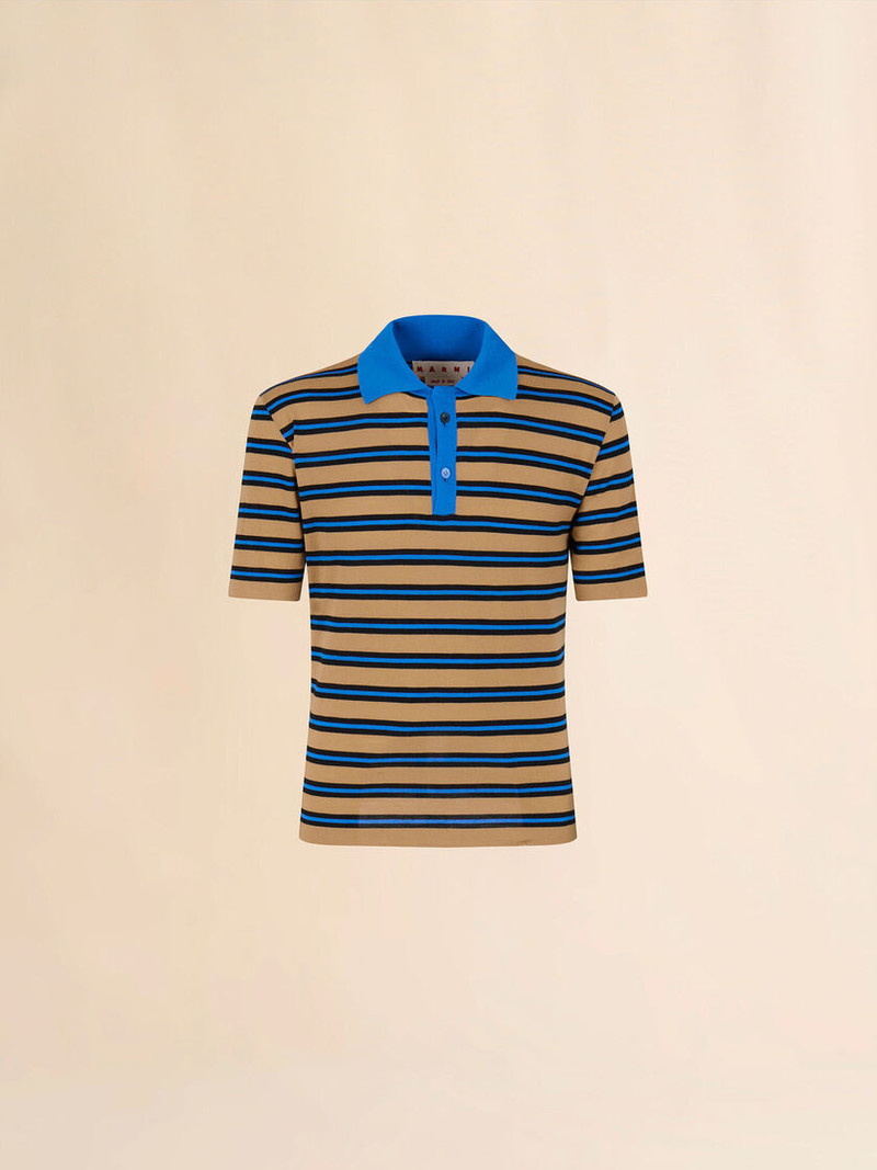 BROWN AND BLUE STRIPED WOOL POLO SHIRT 1