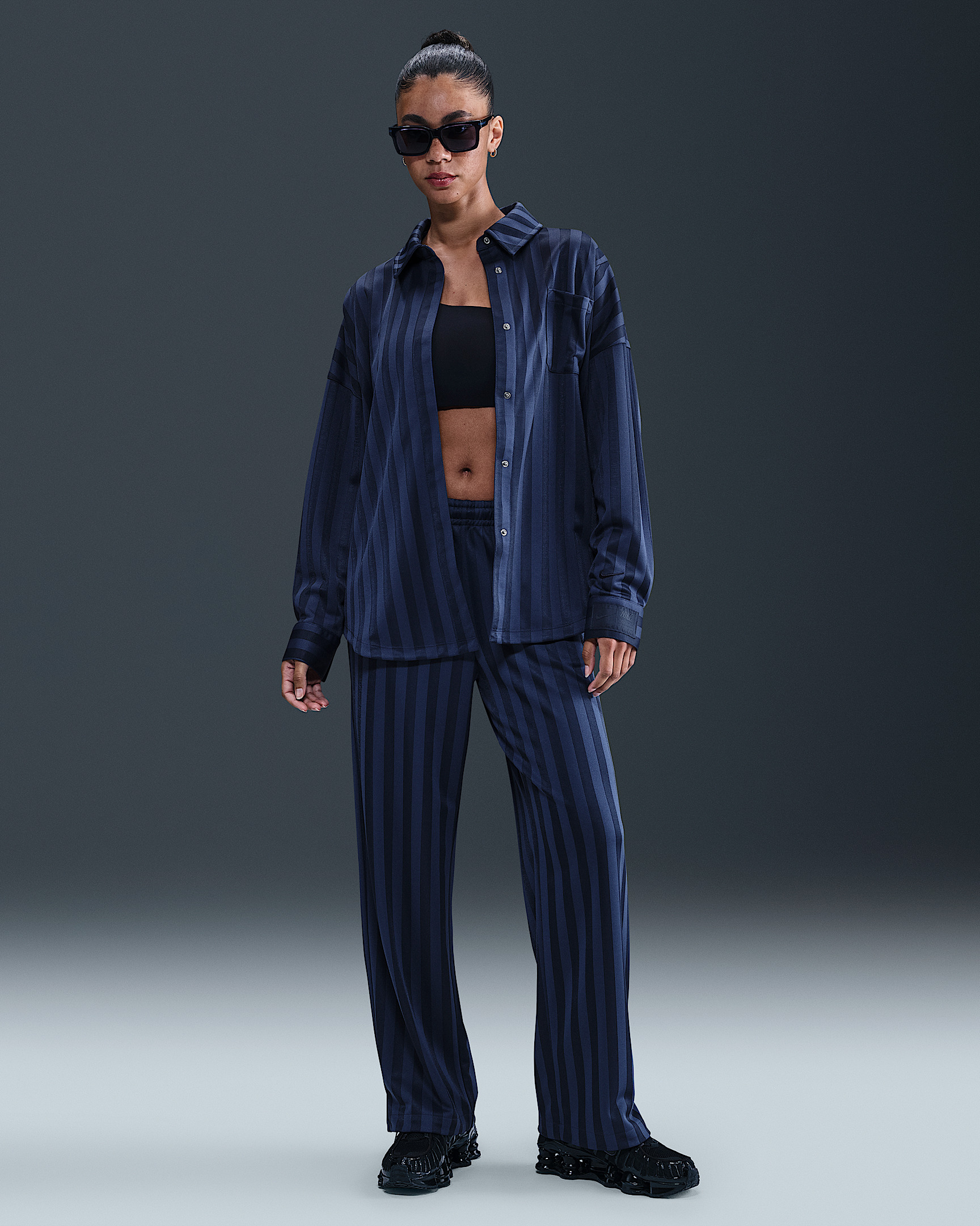 Nike Sportswear Women's Oversized Jacquard Striped Button-Down Shirt - 4