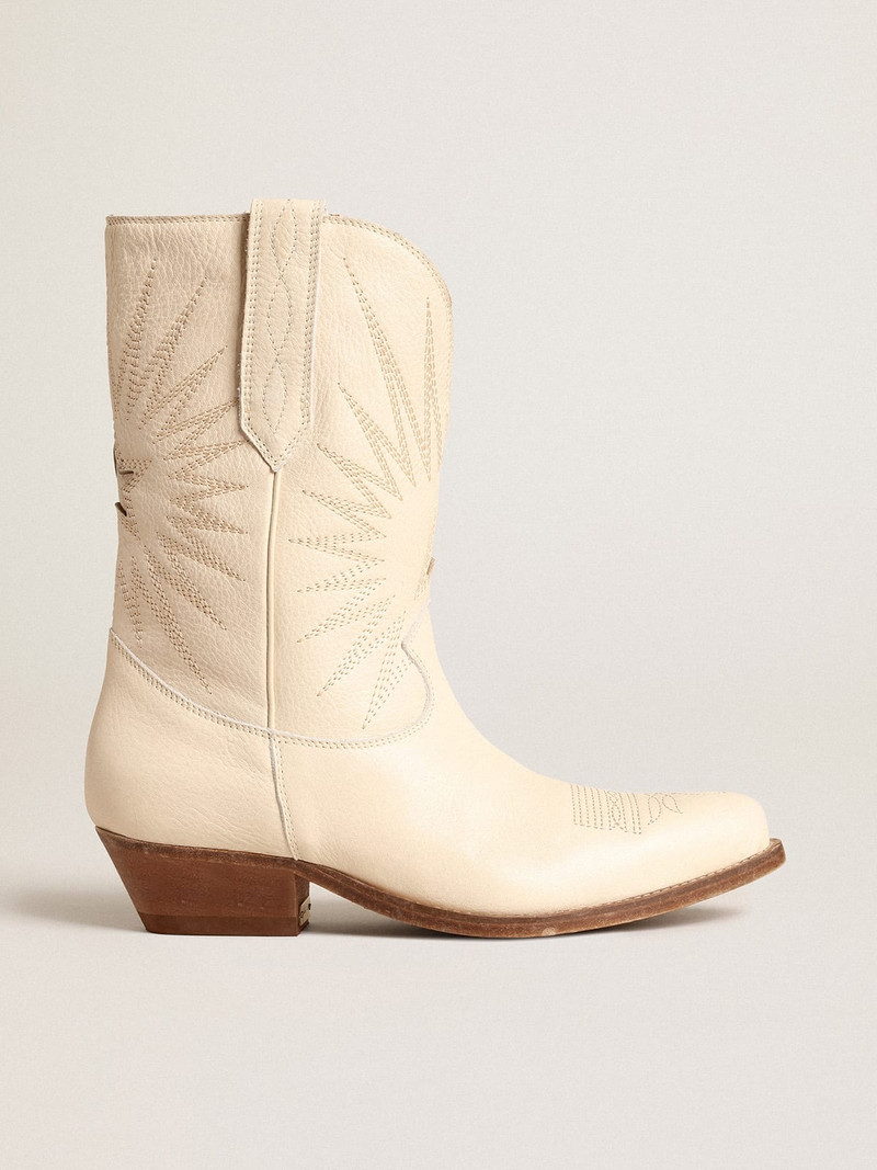 Low Wish Star boots in cream-colored leather with inlay star - 1