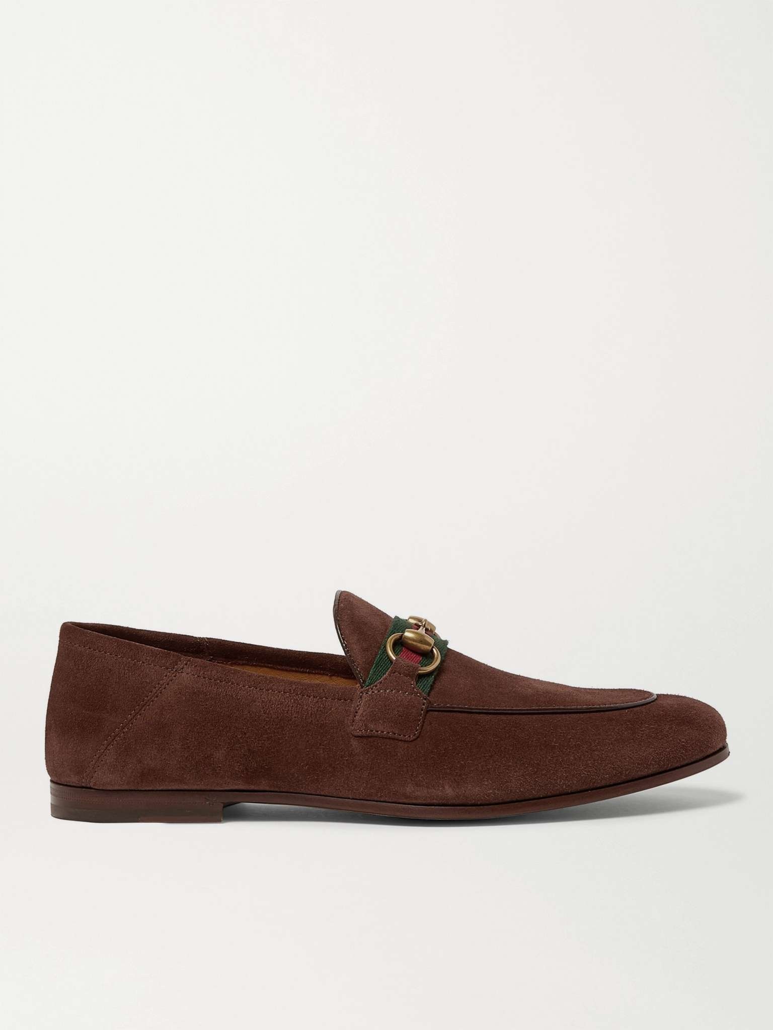 Brixton Horsebit Webbing-Trimmed Collapsible-Heel Suede Loafers - 1