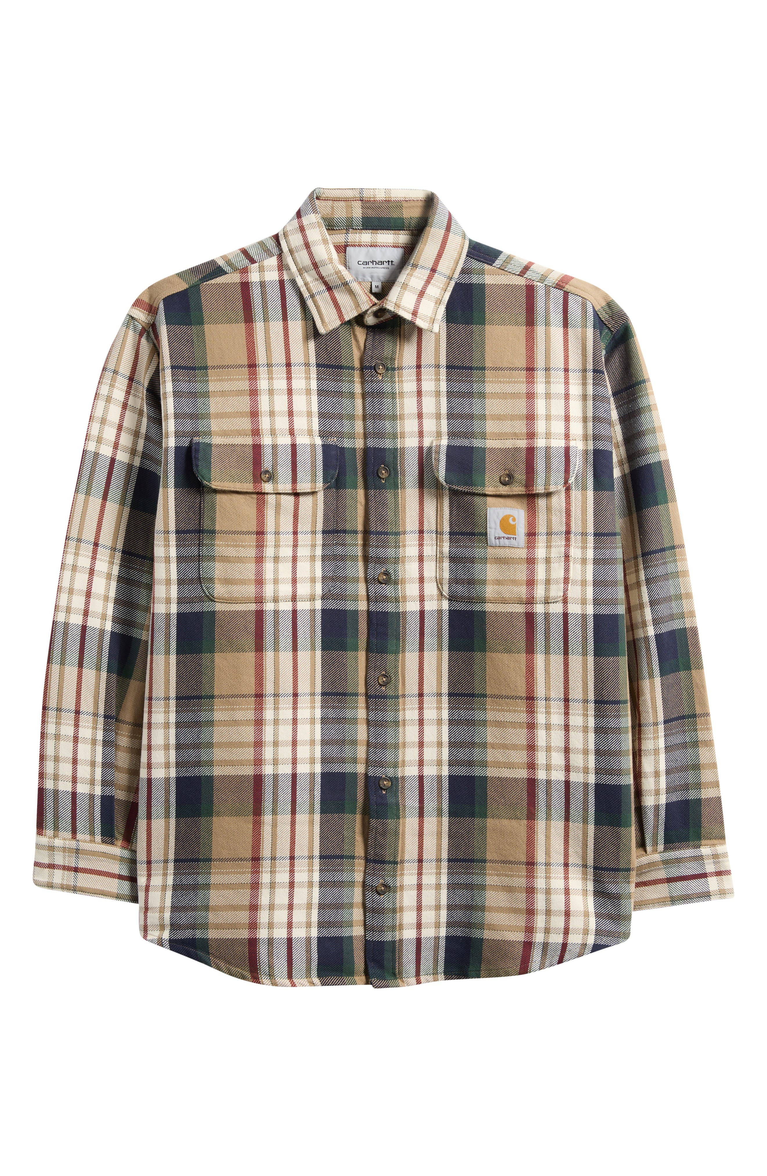 Carhartt Work In Progress Tamblyn Plaid Cotton Flannel Button-Up Shirt in Tamblyn Check Leather at N - 1