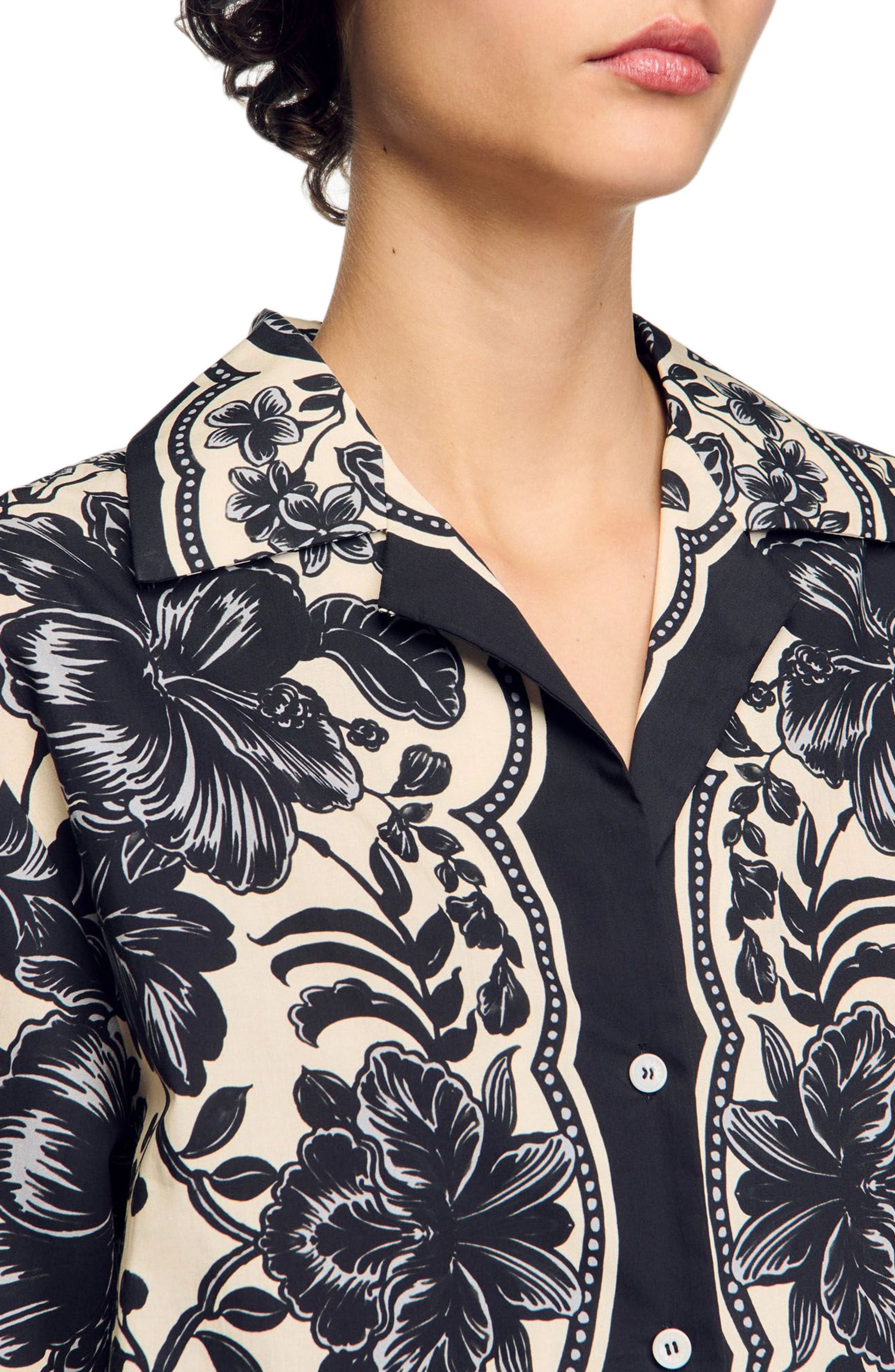 SANDRO Floral motif shirt in Ecru /Black at Nordstrom - 4
