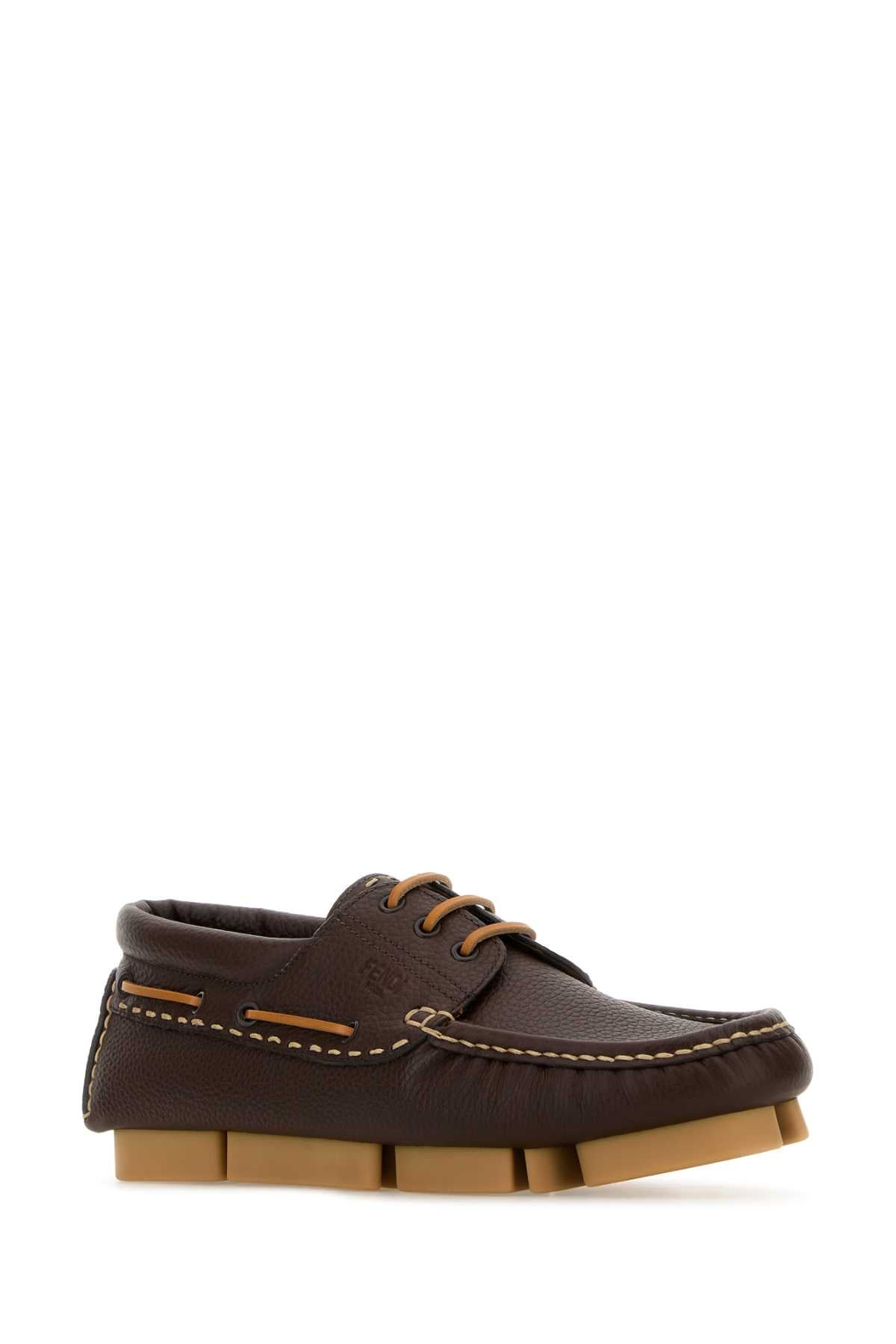Fendi Men Chocolate Leather Fendi Deck Loafers - 2