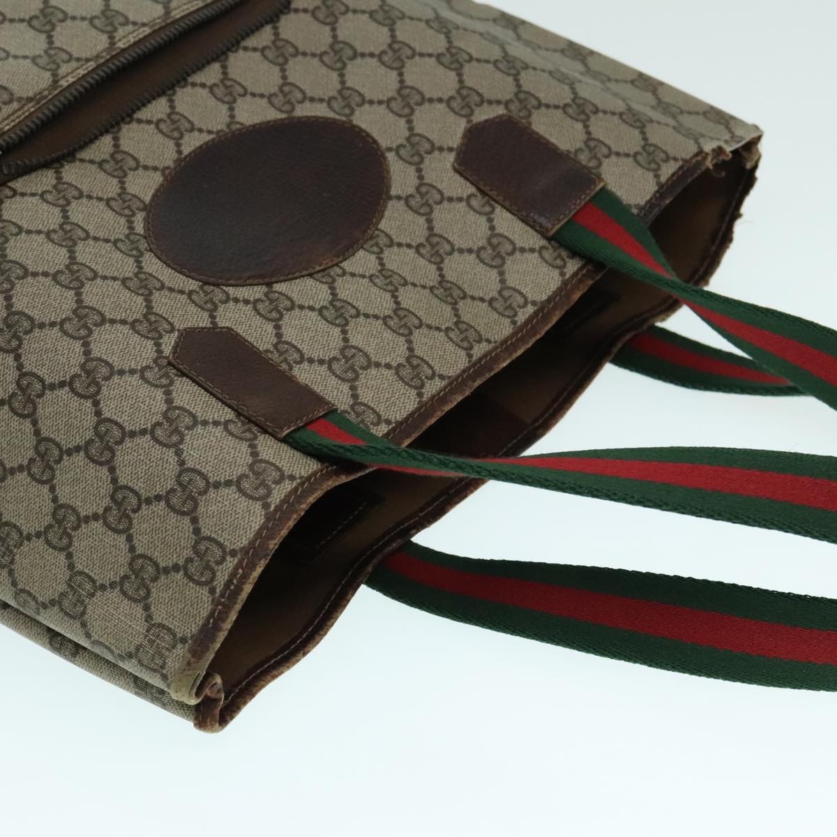 GUCCI GG Supreme Web Sherry Line Tote Bag Pvc Leather Beige 38 38 - 14