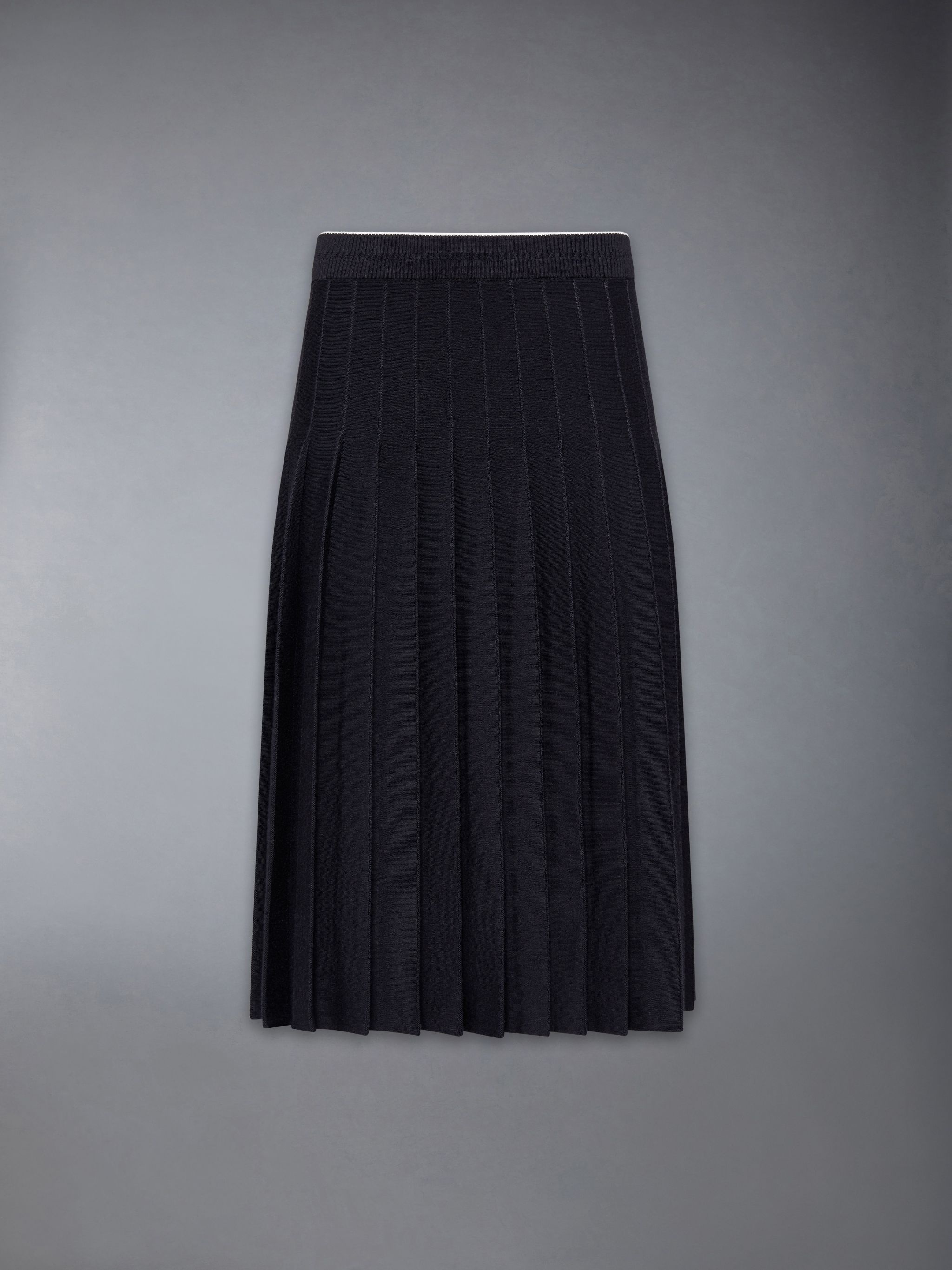 Wool Silk Blend Tipping Cable Waistband Midi Pleated Skirt - 7