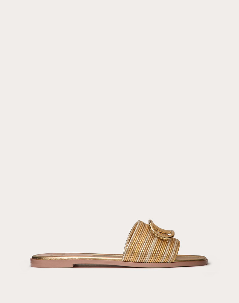 VLOGO SIGNATURE METALLIC LEATHER SLIDE SANDAL WITH CORNELY EMBROIDERY - 1