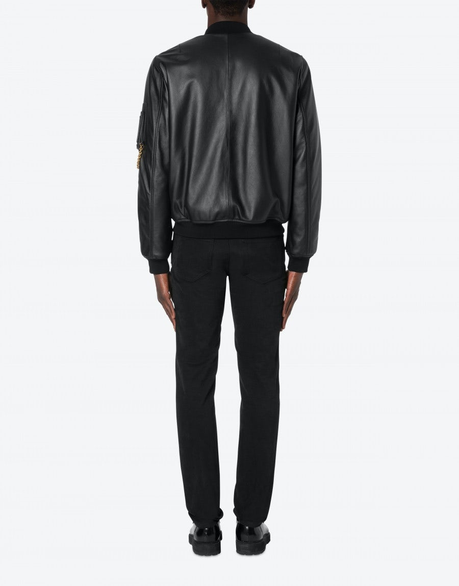 NAPPA LEATHER BOMBER JACKET LETTERING LOGO - 3