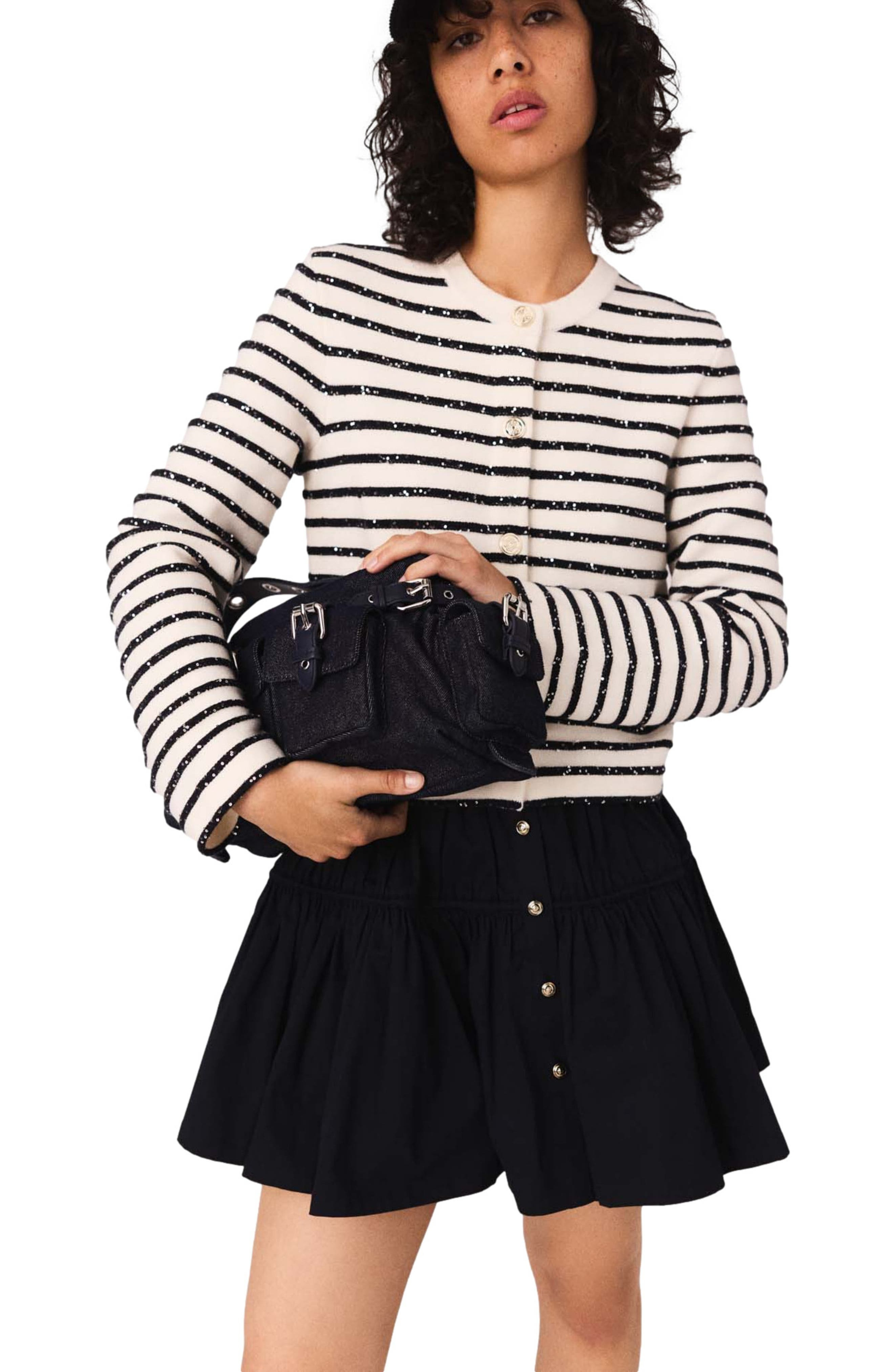 maje Wool cardigan with snaps in White/navy at Nordstrom - 4