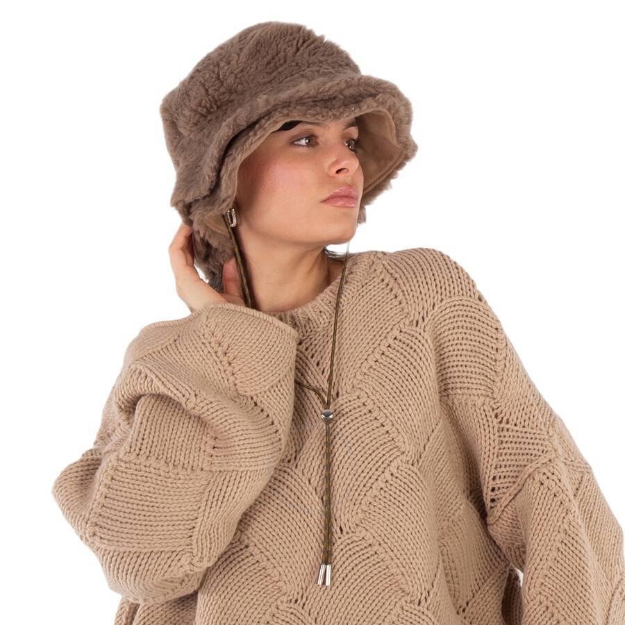 Sacai Beige Double Brim Faux Shearling Hat, Brand Size 1 - 2