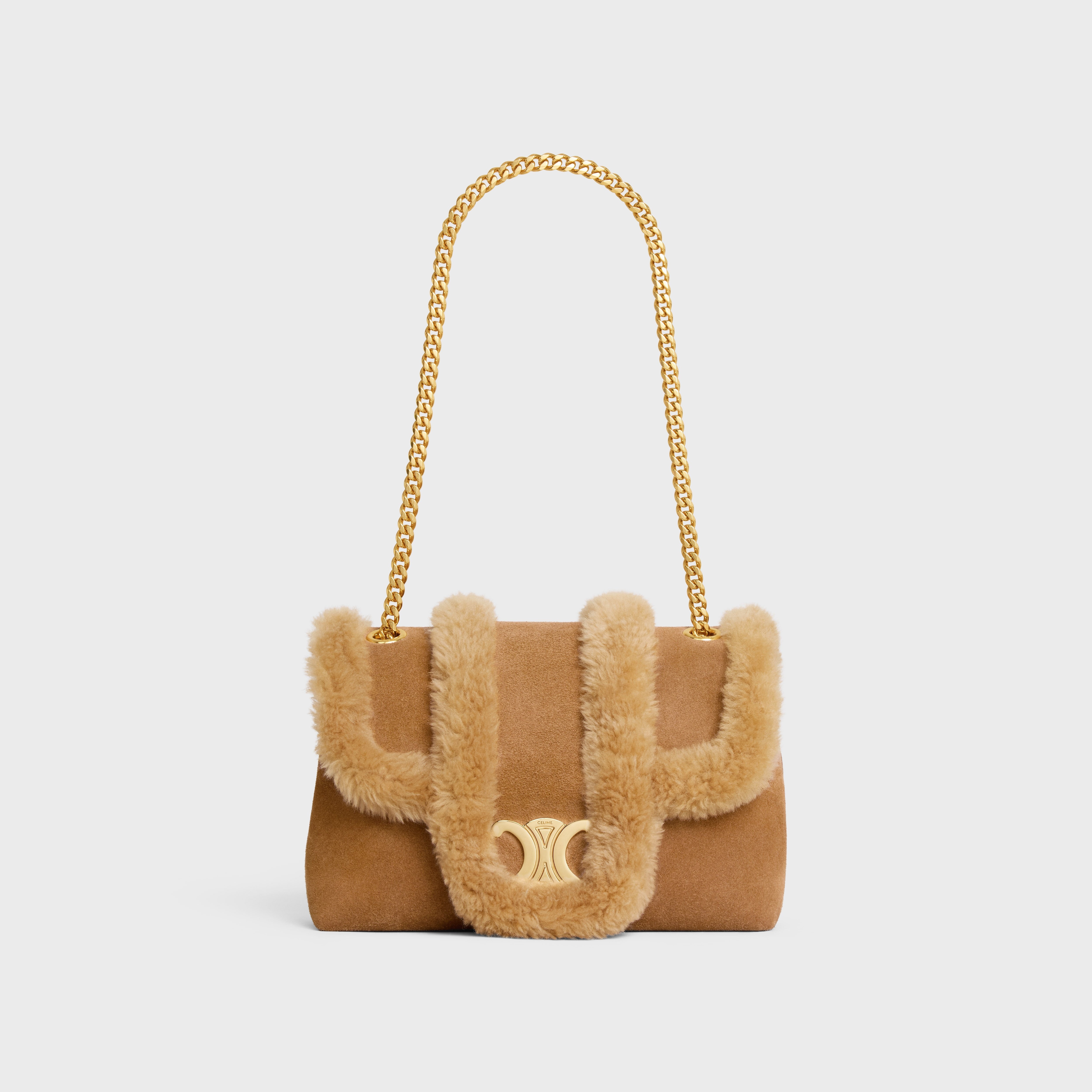 Medium Celine Victoire Bag in SUEDE CALFSKIN AND SHEARLING - 6