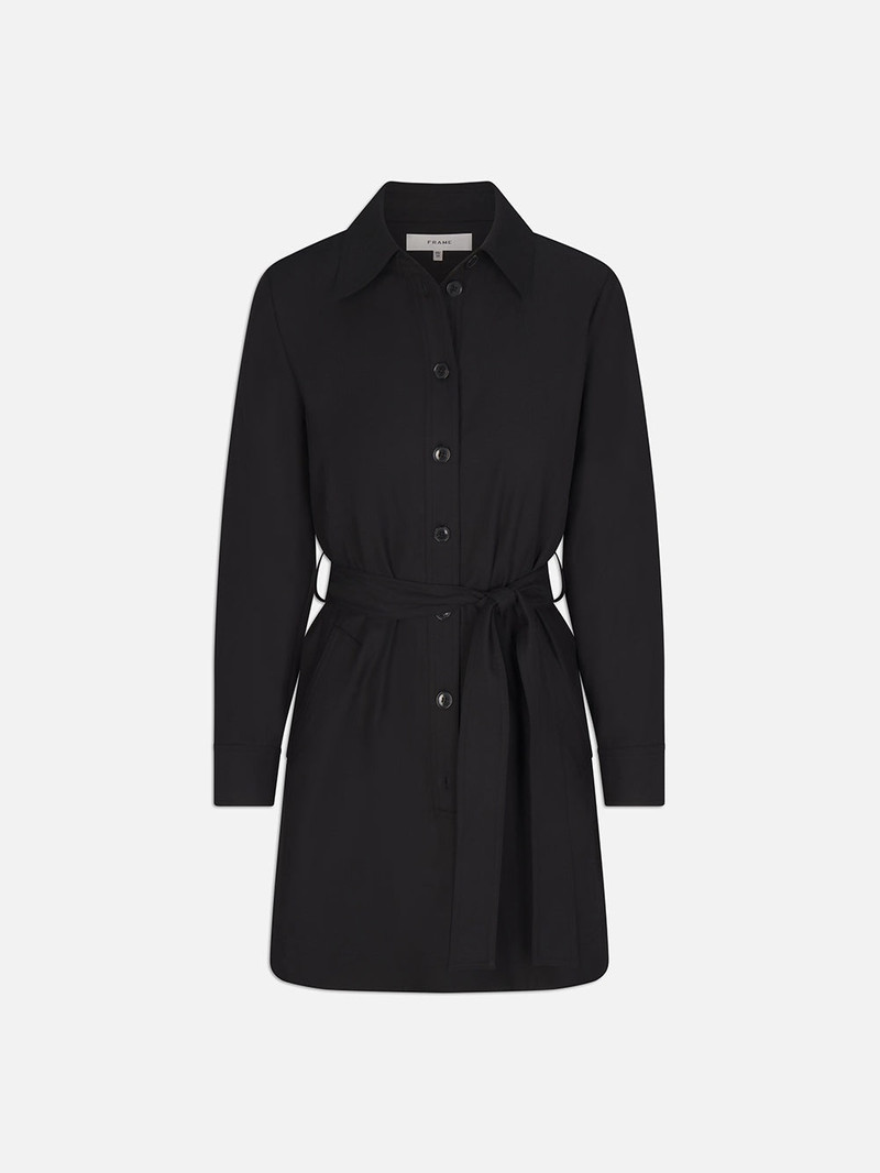Belted Trench Long Sleeve Dress in Black 1