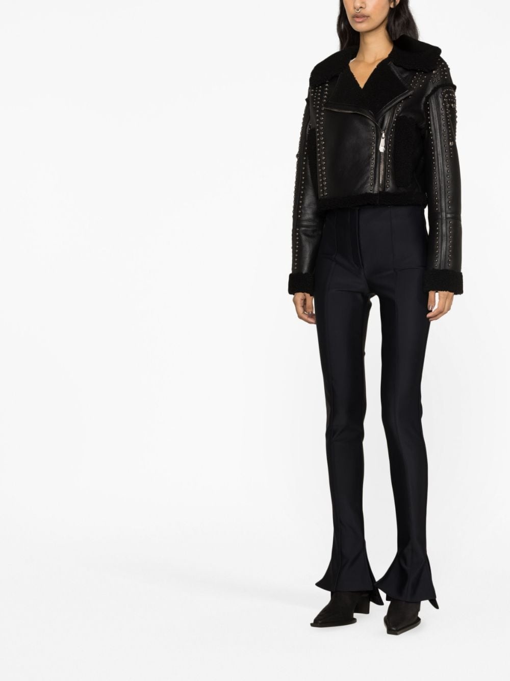 shearling cropped leather jacket - 2