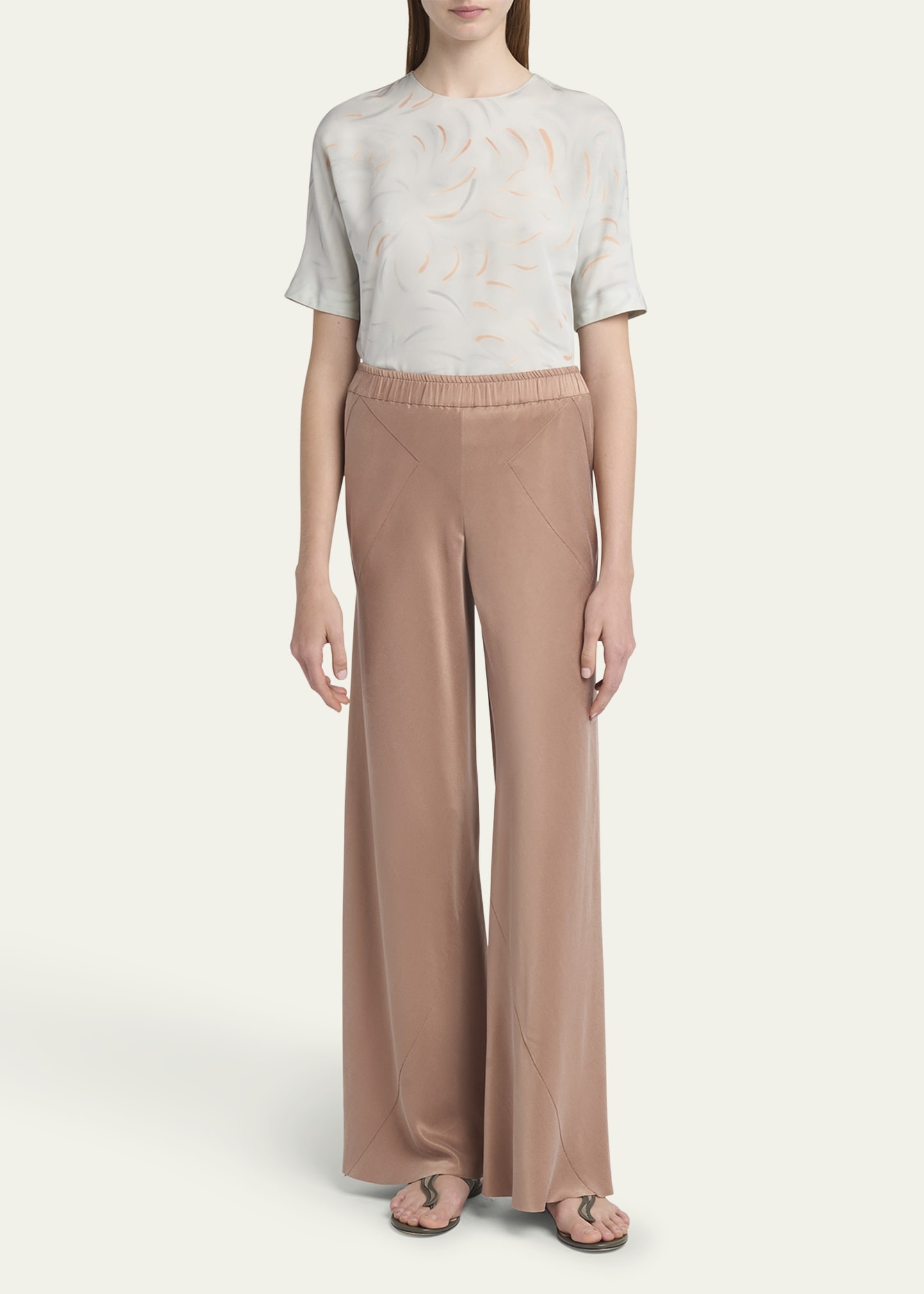 Elastic Waistband Wide Leg Trousers - 2