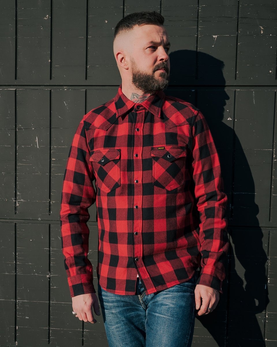 IHSH-232-RED Ultra Heavy Flannel Buffalo Check Western Shirt - Red/Black - 4