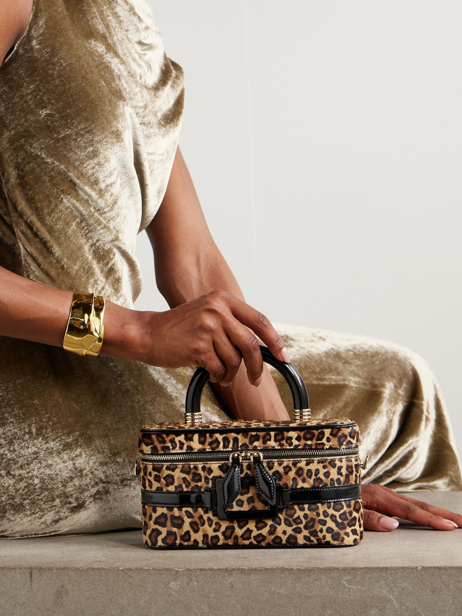 Belle Vivier patent leather-trimmed leopard-print calf hair cosmetics case Leopard print - 2