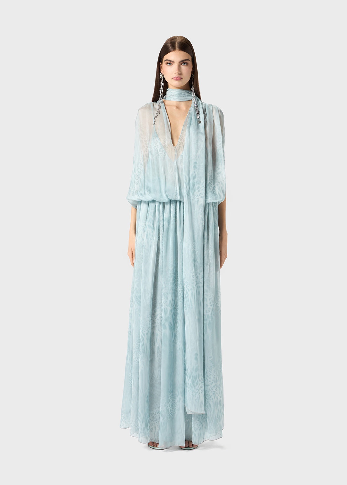 PRINTED CHIFFON LONG DRESS - 3