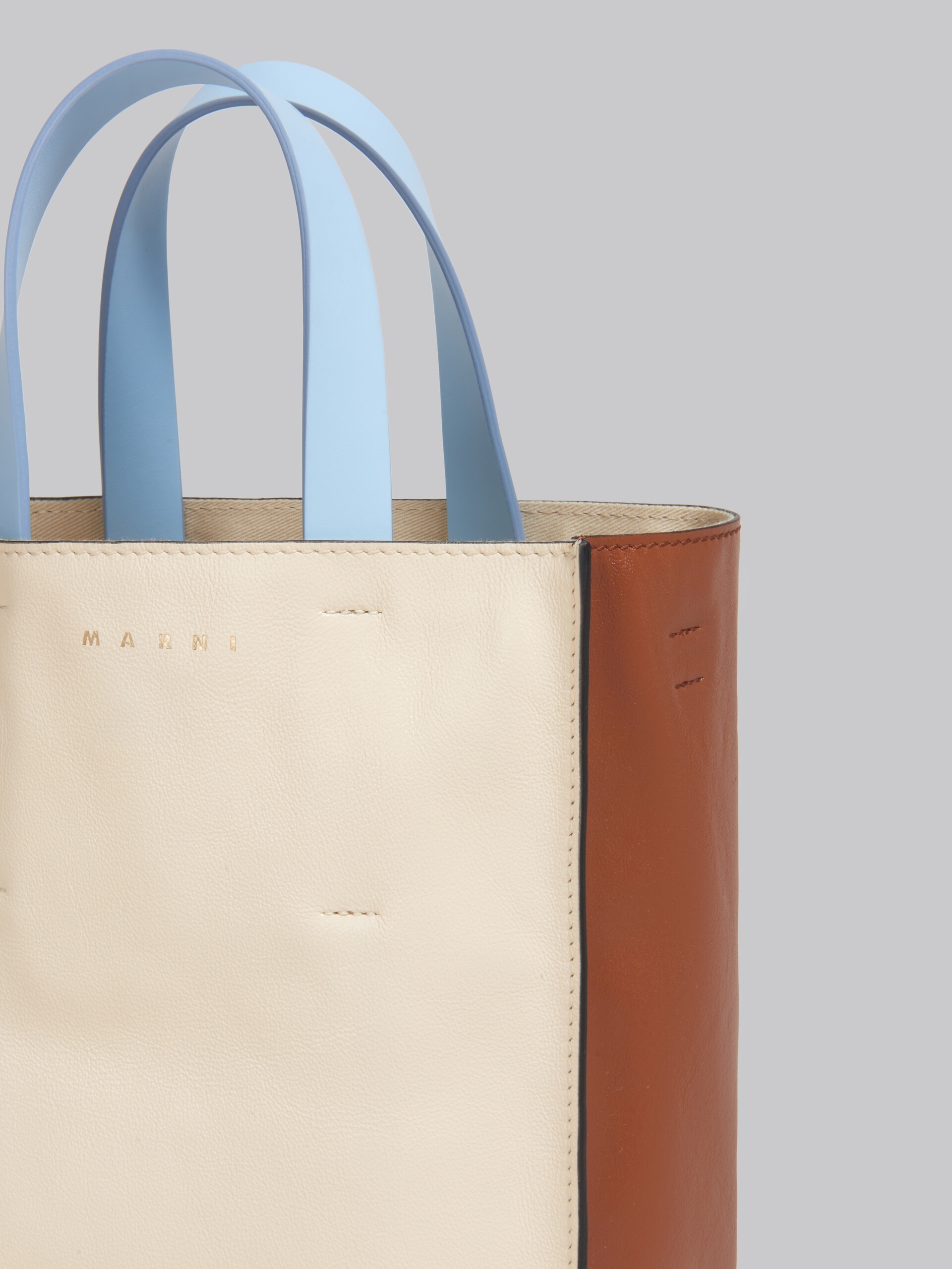 MUSEO SOFT MINI BAG IN WHITE BROWN AND LIGHT BLUE LEATHER - 5