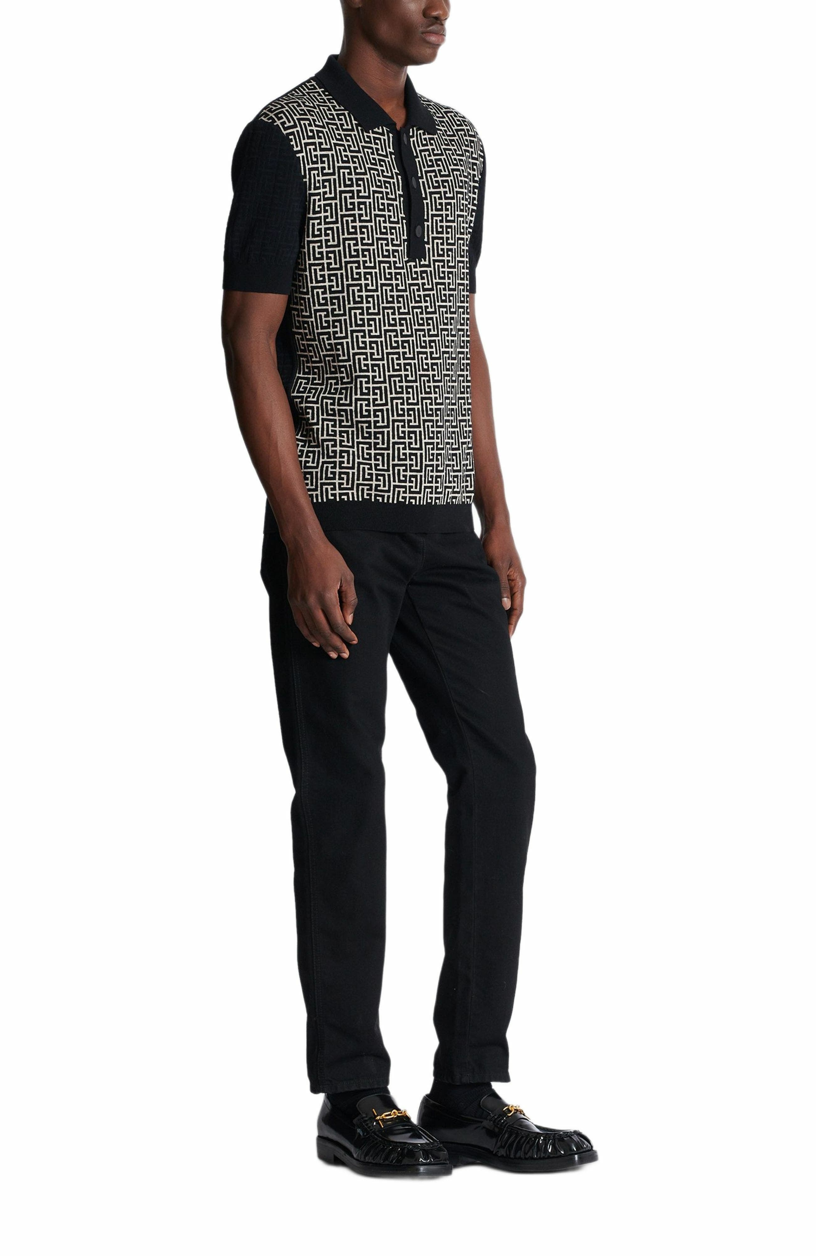 Balmain Monogram knit polo shirt in Black at Nordstrom - 2