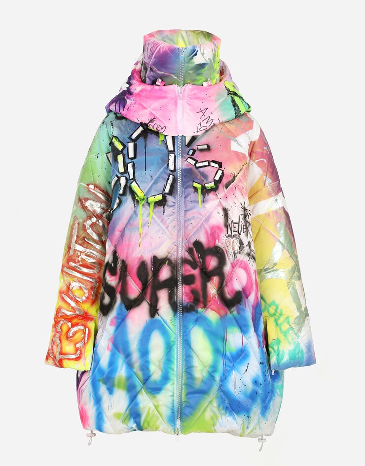 Foiled nylon down jacket with graffiti print - 3