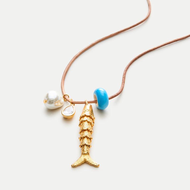 Fish pendant necklace on leather cord 3