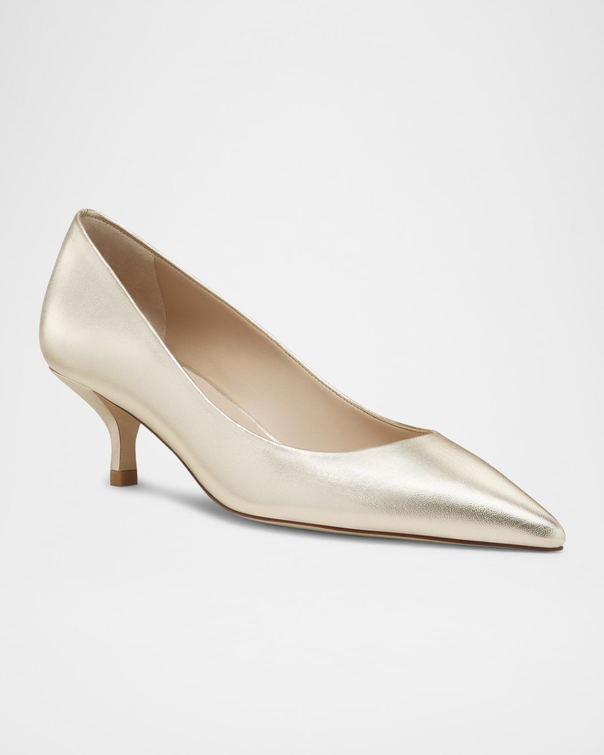 Stuart Metallic Leather Kitten-Heel Pumps - 2