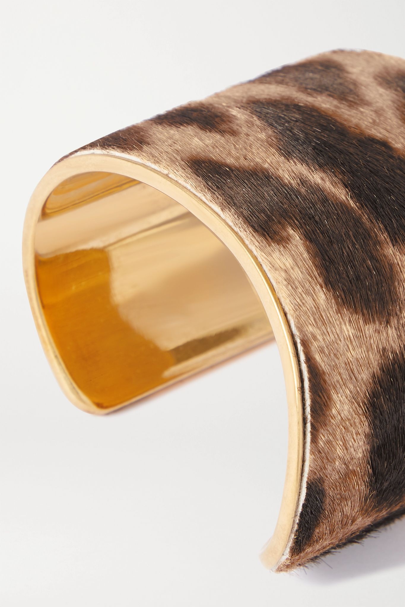 Leopard-print calf hair and gold-tone cuff - 4