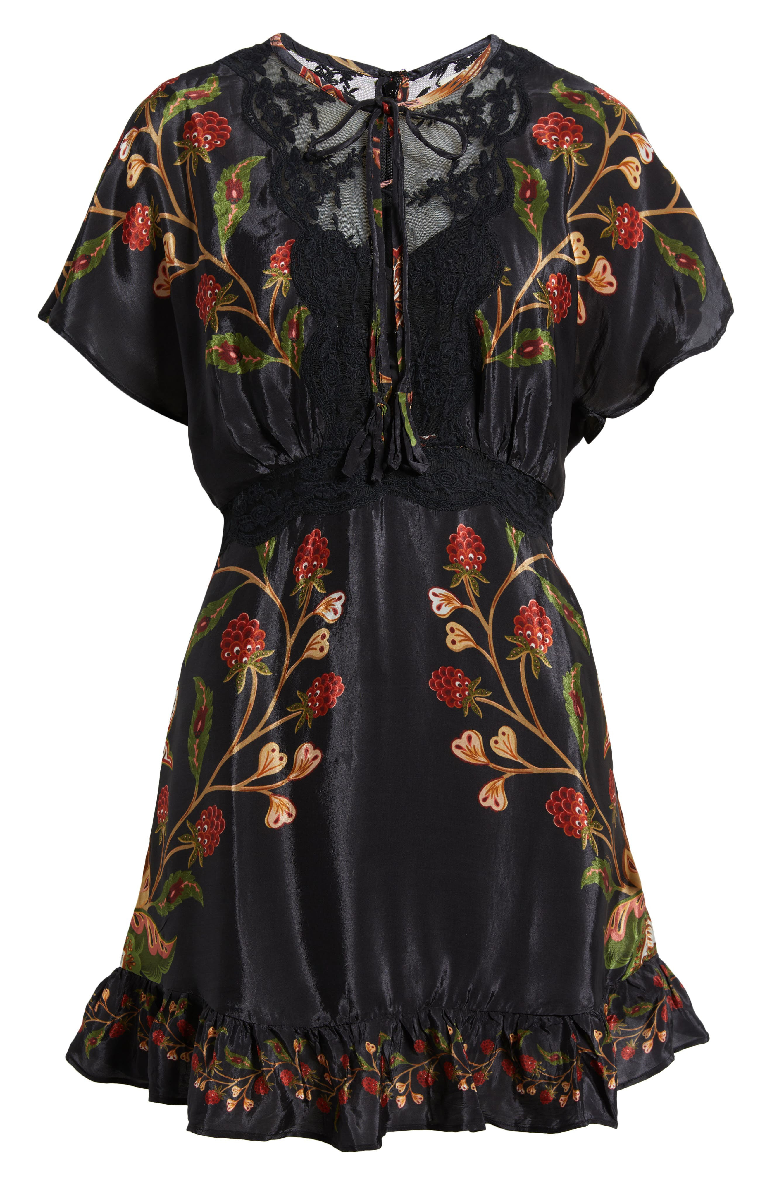 FARM Rio Berry Garden Embroidered Satin Minidress in Black at Nordstrom - 5