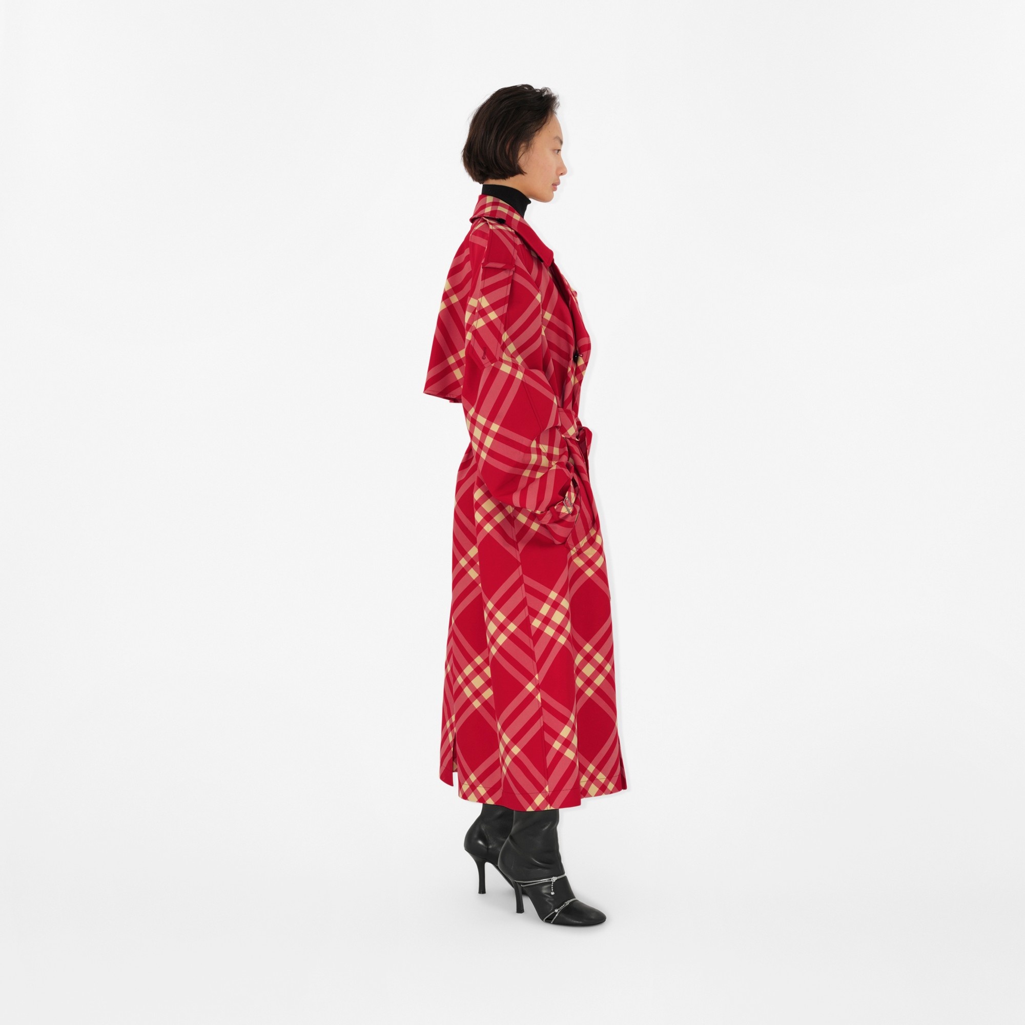 Long Check Trench Coat - 3