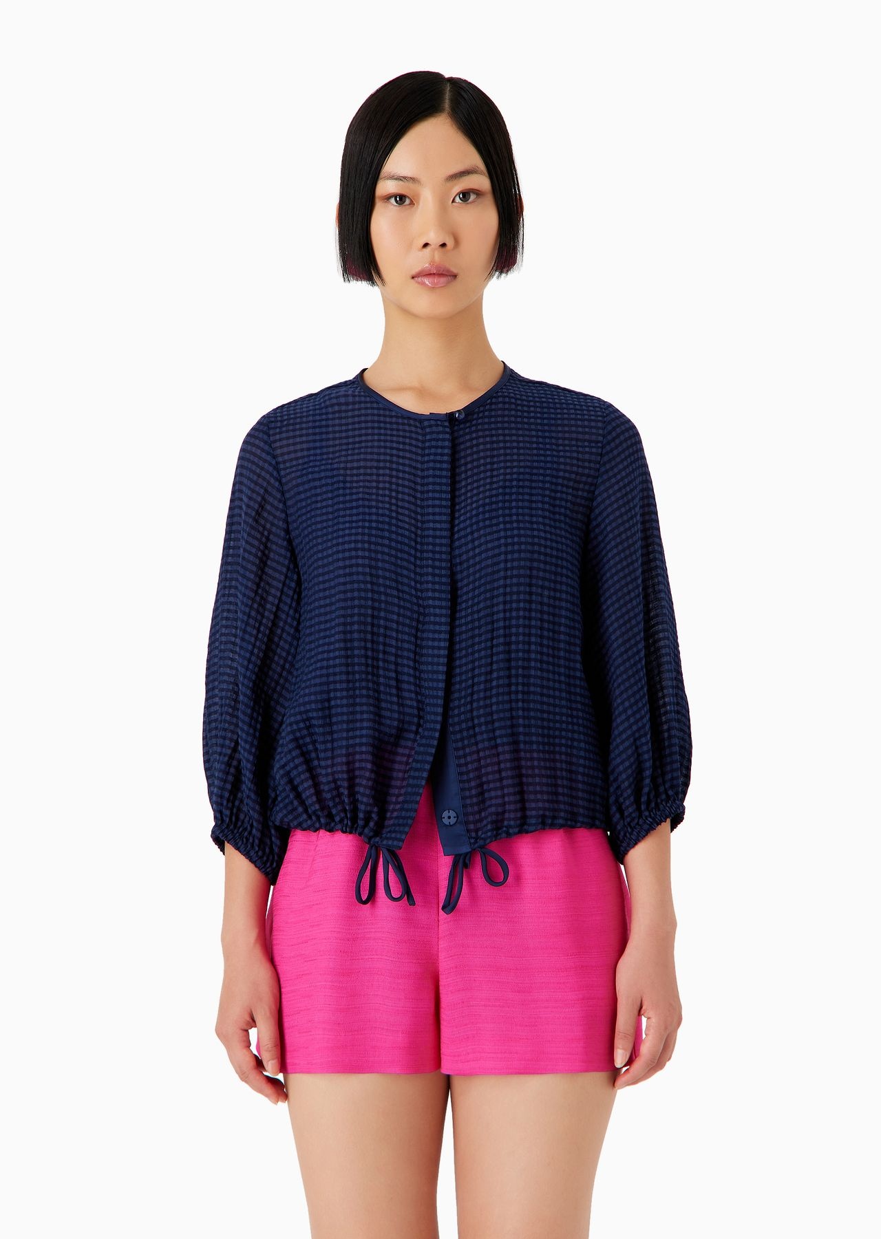 Shirt jacket in gingham-effect seersucker fabric - 2